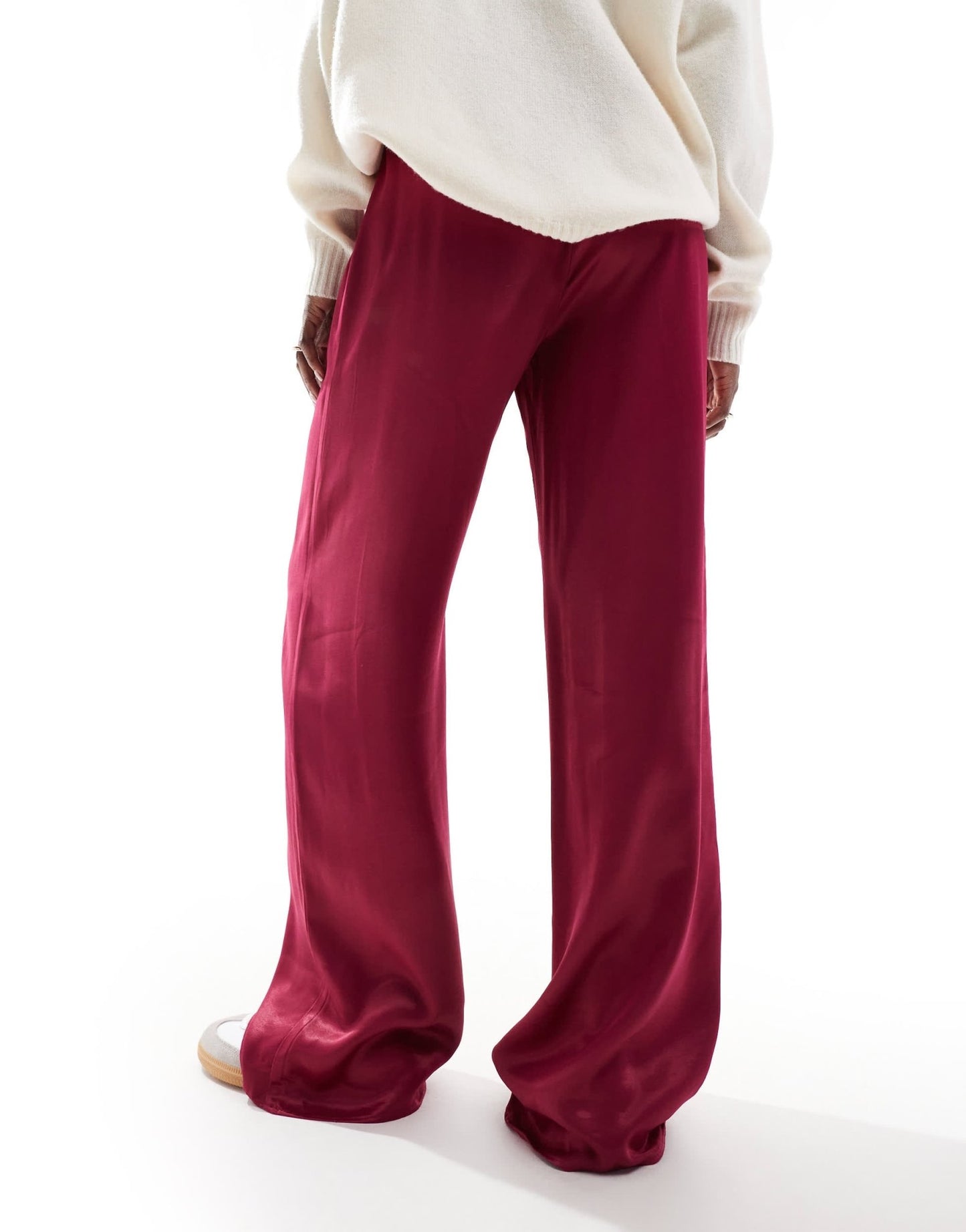 ASOS DESIGN satin wide leg trouser in wine red - ASOS Sample Sale