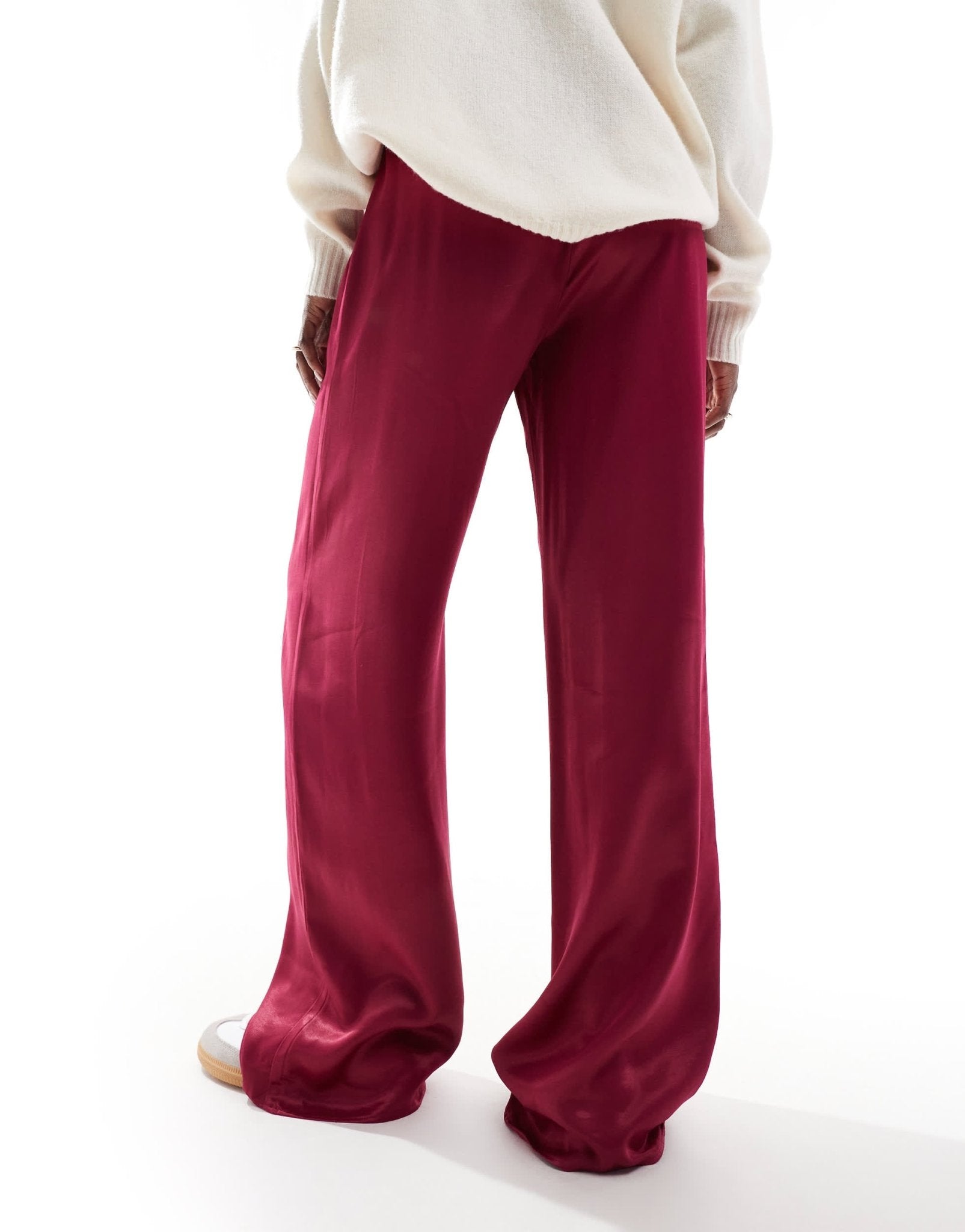 ASOS DESIGN satin wide leg trouser in wine red - ASOS Sample Sale