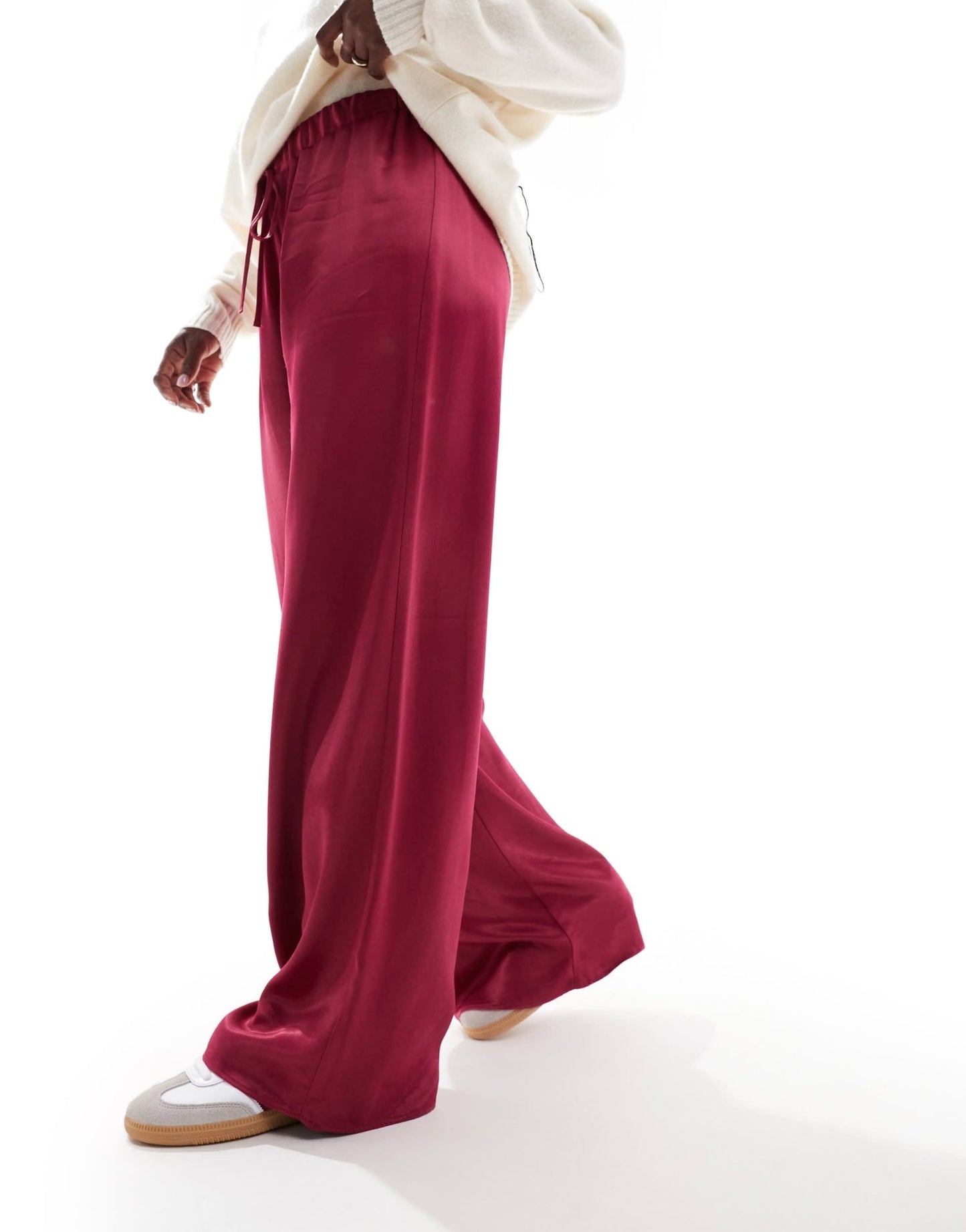 ASOS DESIGN satin wide leg trouser in wine red - ASOS Sample Sale