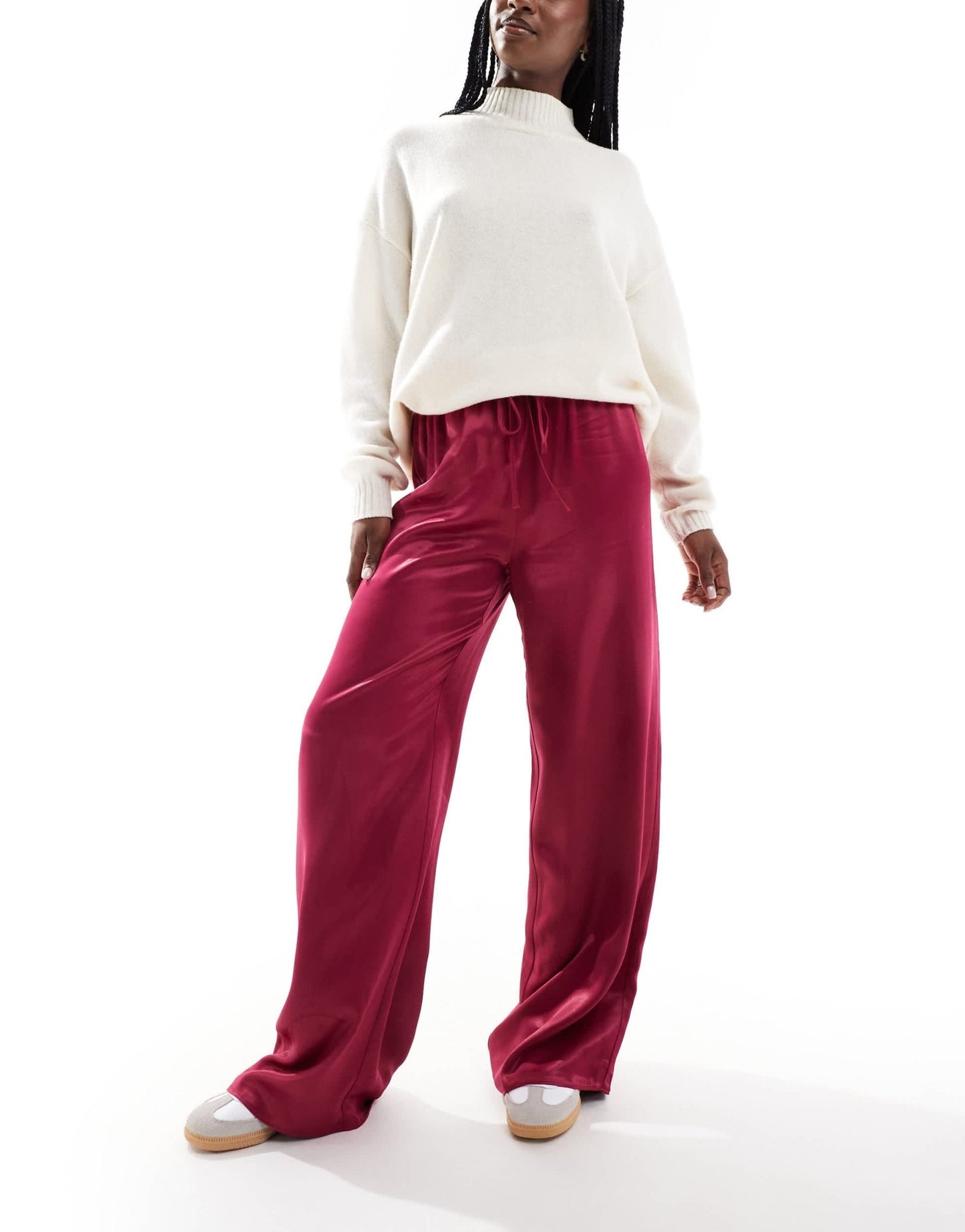 ASOS DESIGN satin wide leg trouser in wine red - ASOS Sample Sale