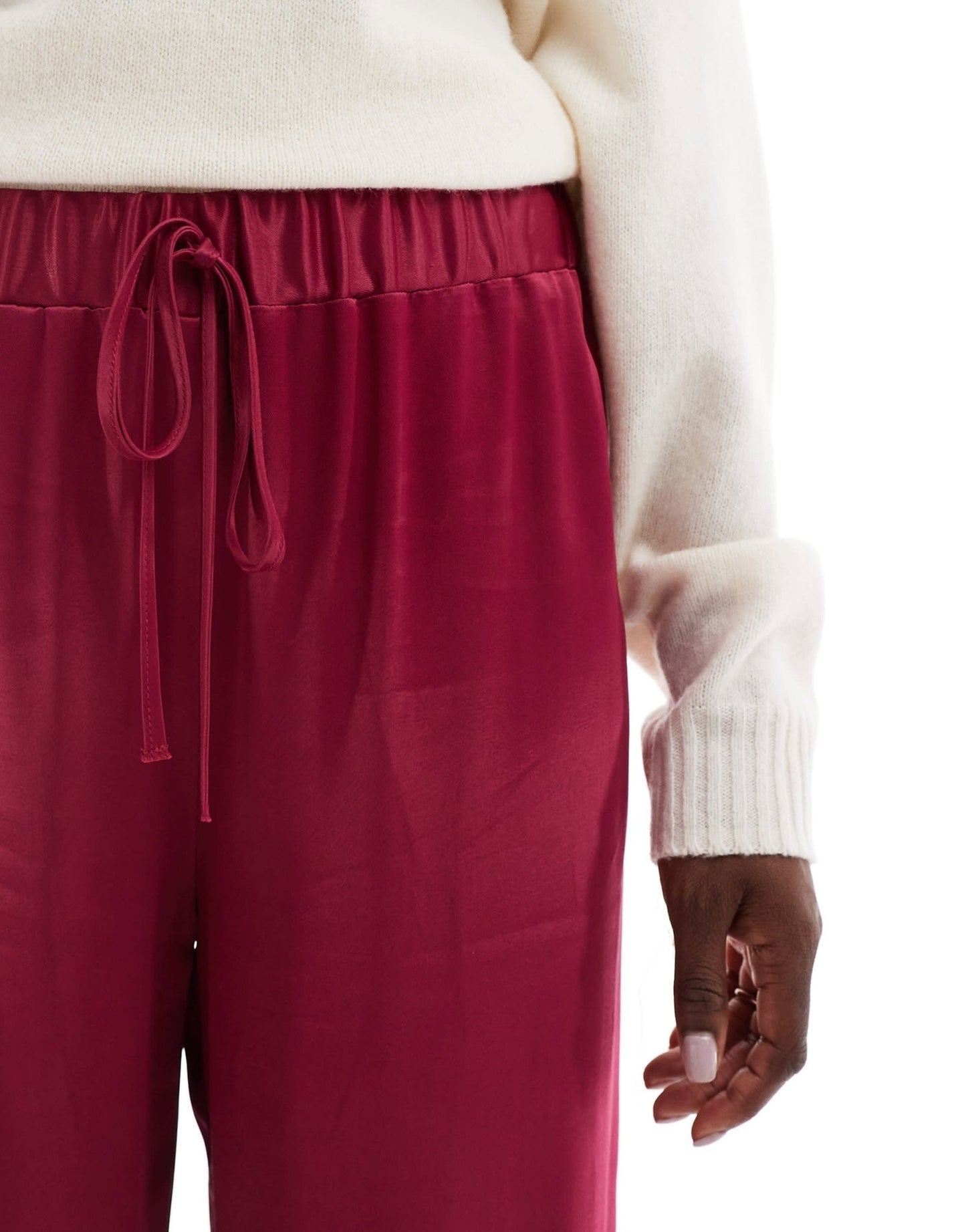 ASOS DESIGN satin wide leg trouser in wine red - ASOS Sample Sale