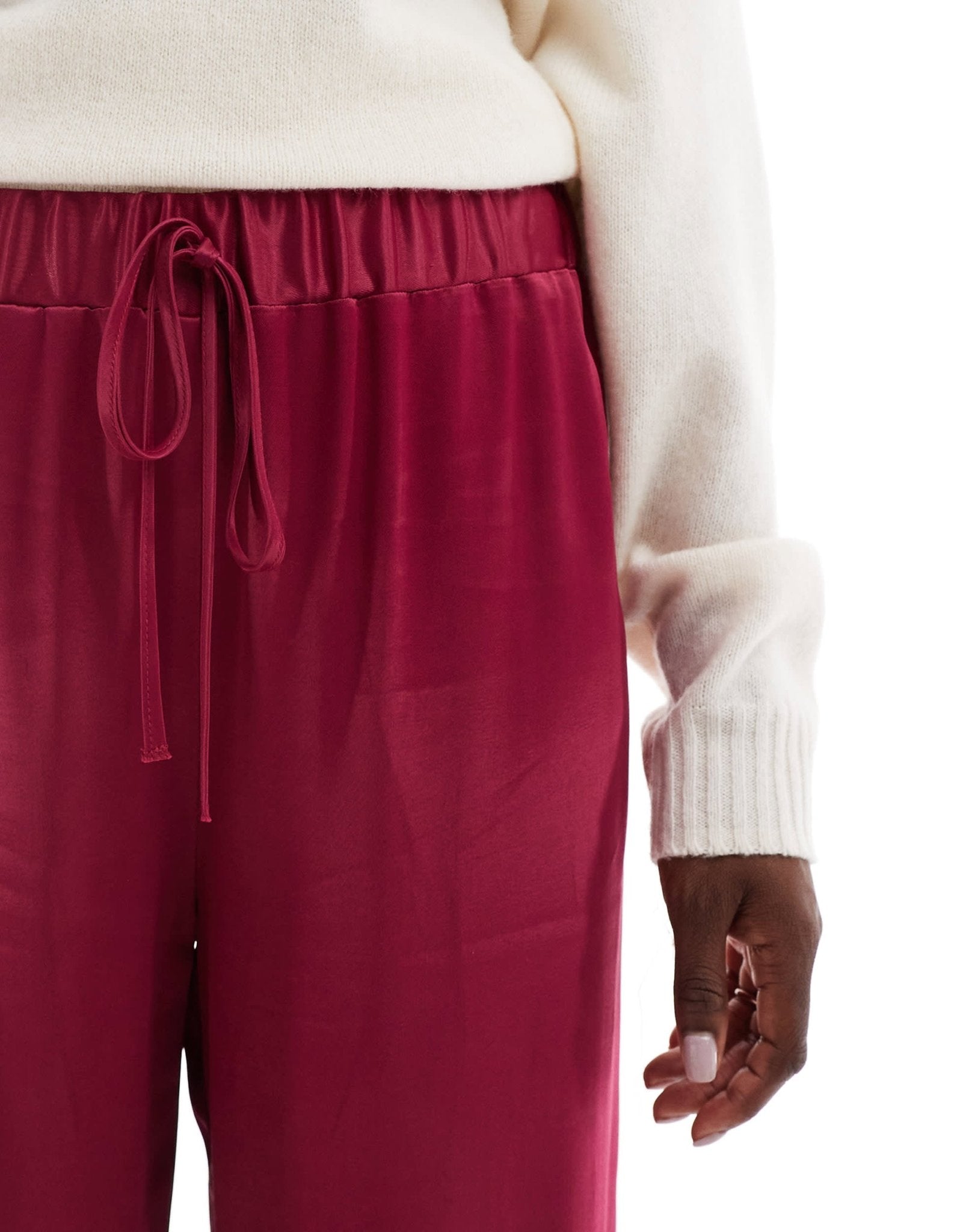 ASOS DESIGN satin wide leg trouser in wine red - ASOS Sample Sale