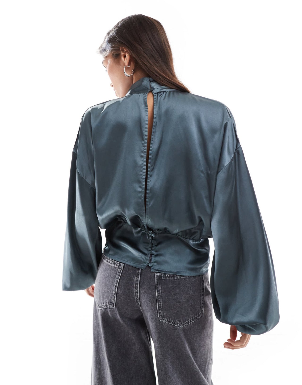 ASOS DESIGN satin wrap top with choker detail in grey - ASOS Sample Sale
