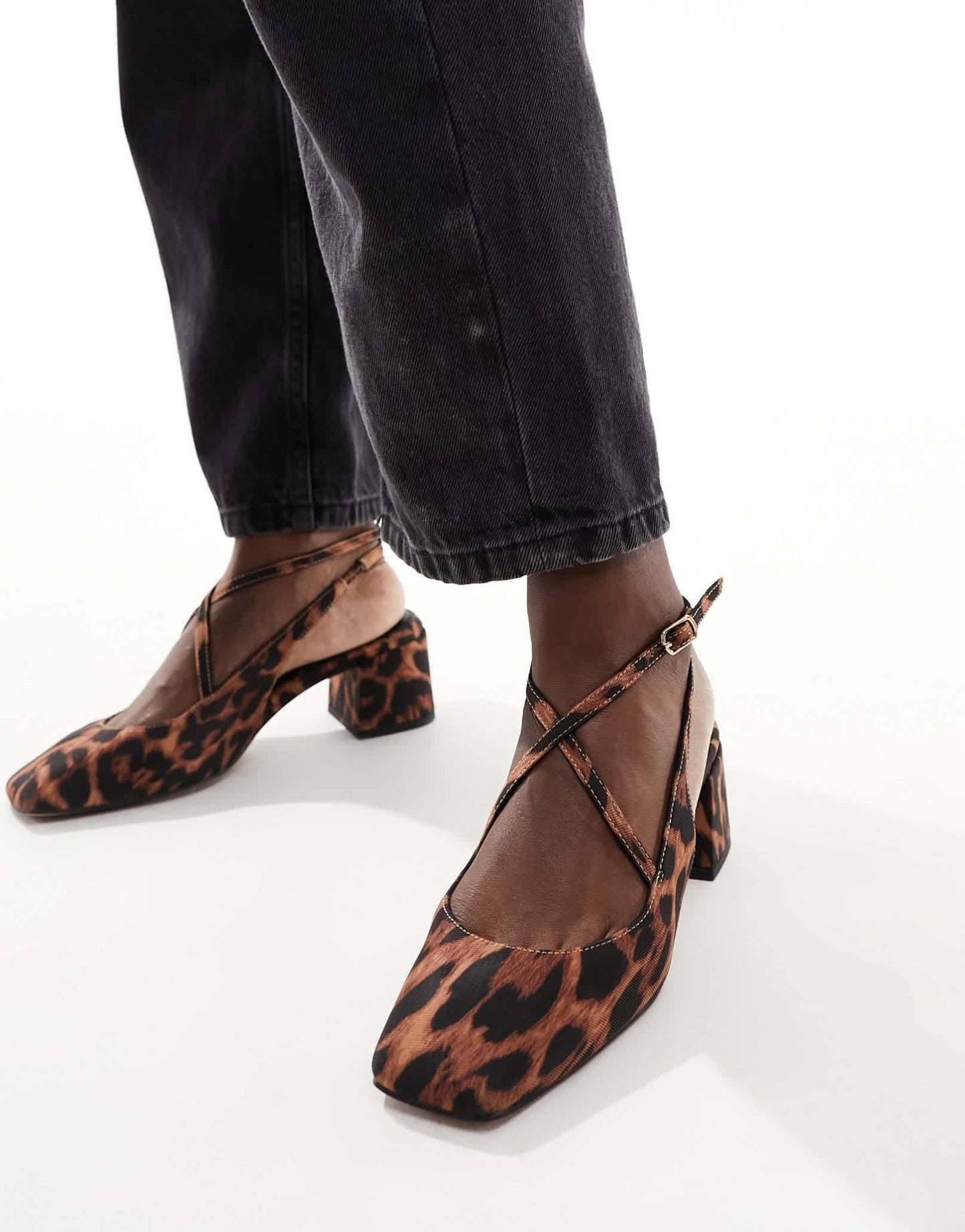 ASOS DESIGN Sawyer square toe block heeled mid shoes in leopard - ASOS Sample Sale