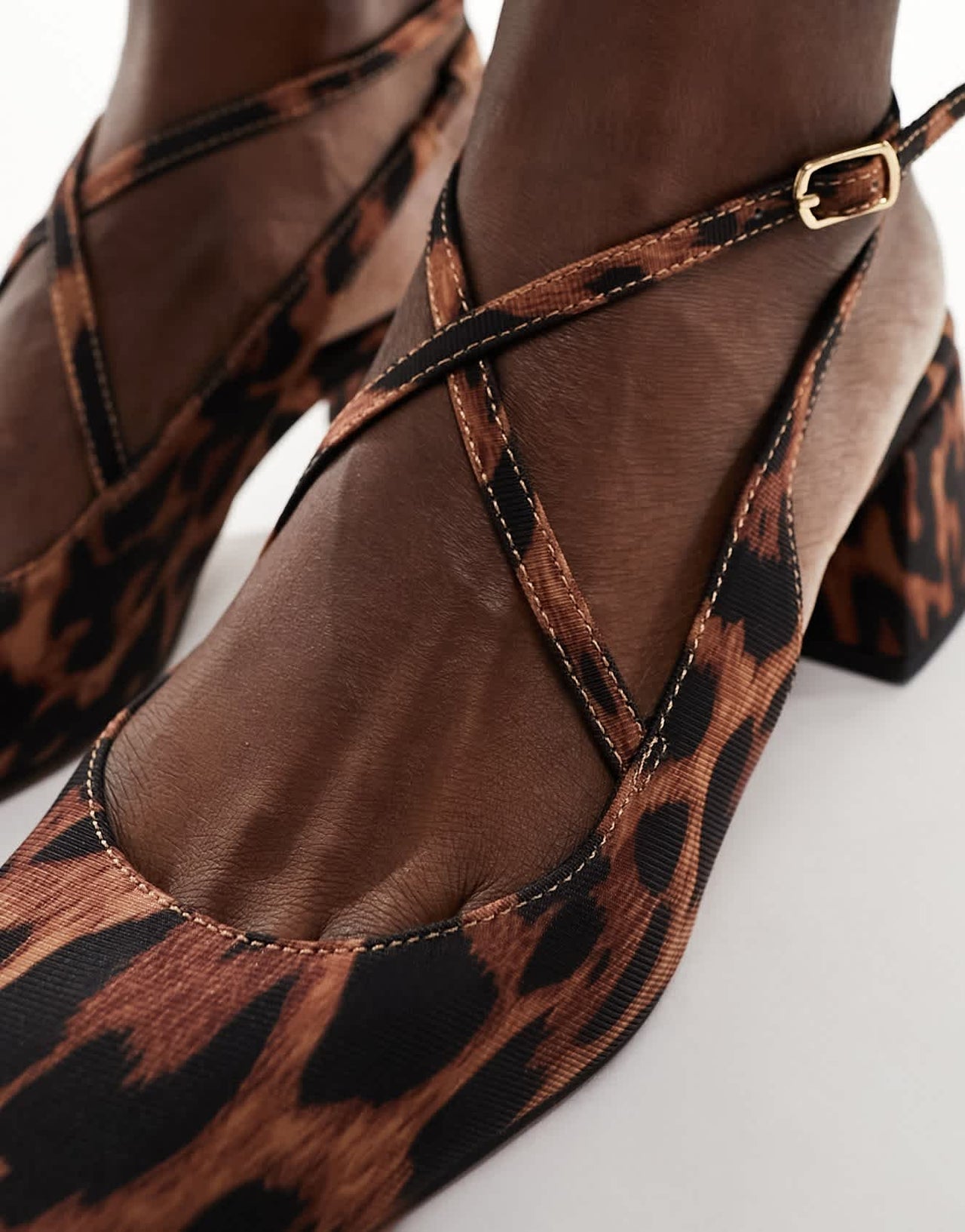 ASOS DESIGN Sawyer square toe block heeled mid shoes in leopard - ASOS Sample Sale