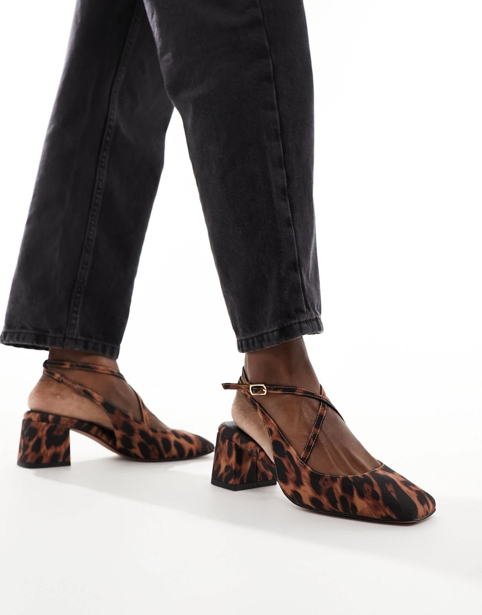 ASOS DESIGN Sawyer square toe block heeled mid shoes in leopard - ASOS Sample Sale