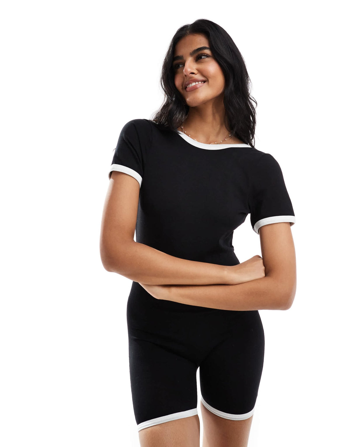 ASOS DESIGN scoop back playsuit in black with white tipping - ASOS Sample Sale