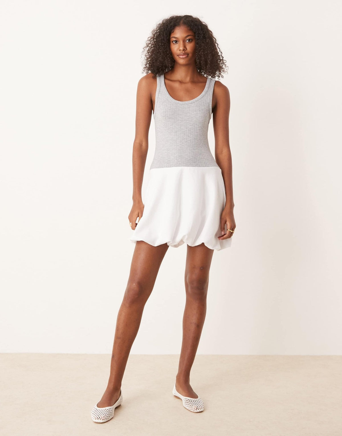 ASOS DESIGN scoop hybrid bubble hem mini dress in grey and white - ASOS Sample Sale