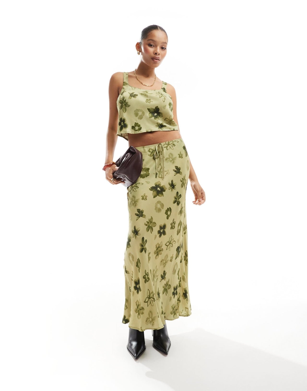 ASOS DESIGN scoop neck bias cut top co ord in green floral - ASOS Sample Sale