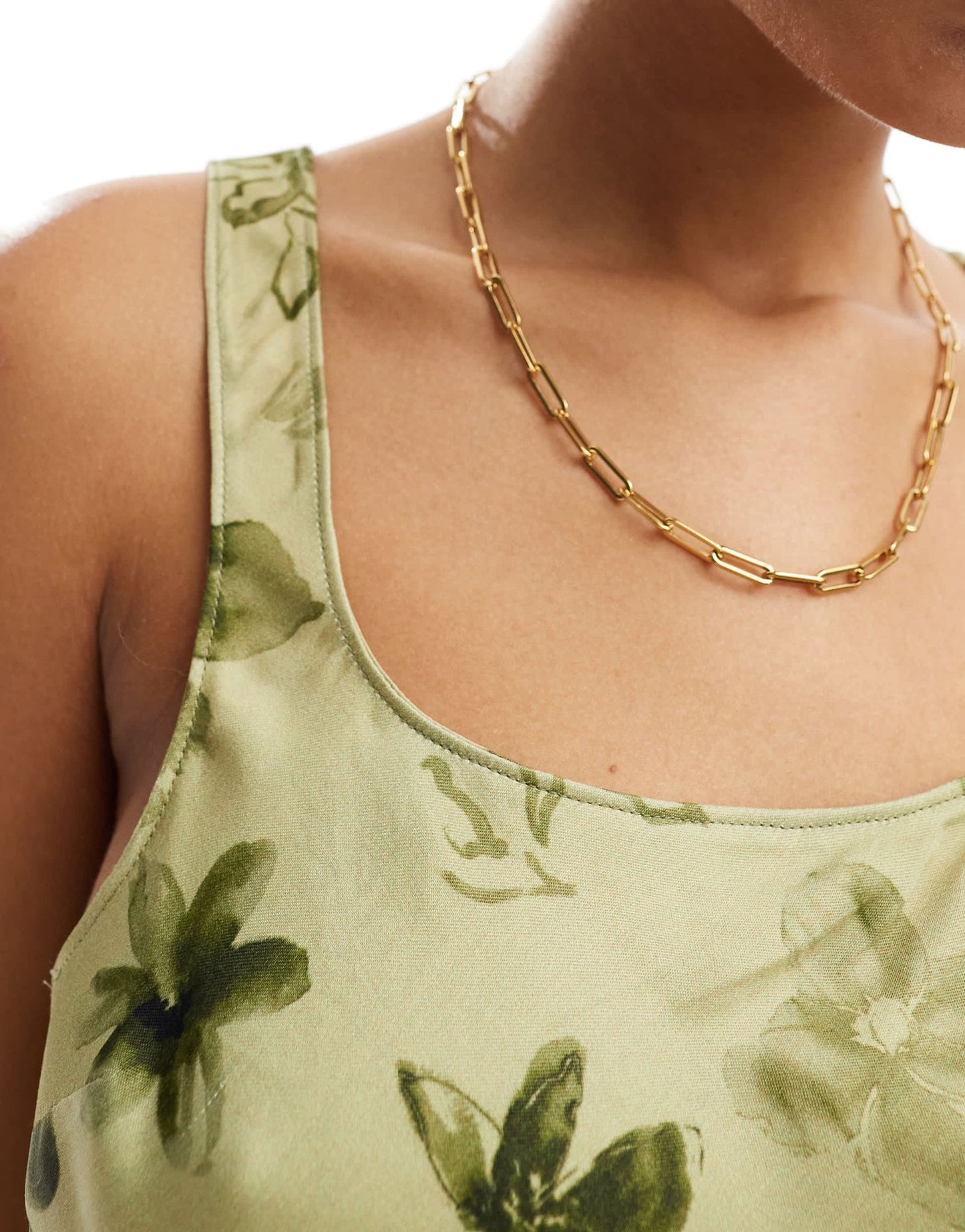 ASOS DESIGN scoop neck bias cut top co ord in green floral - ASOS Sample Sale