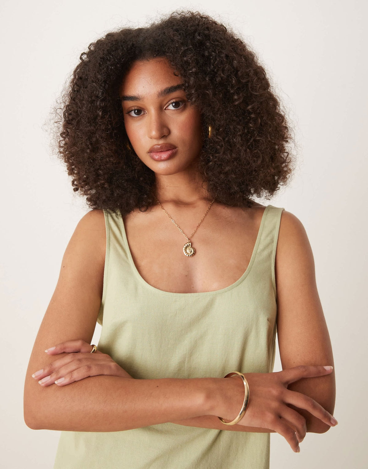 ASOS DESIGN scoop neck cotton linen mini sundress in sage - ASOS Sample Sale