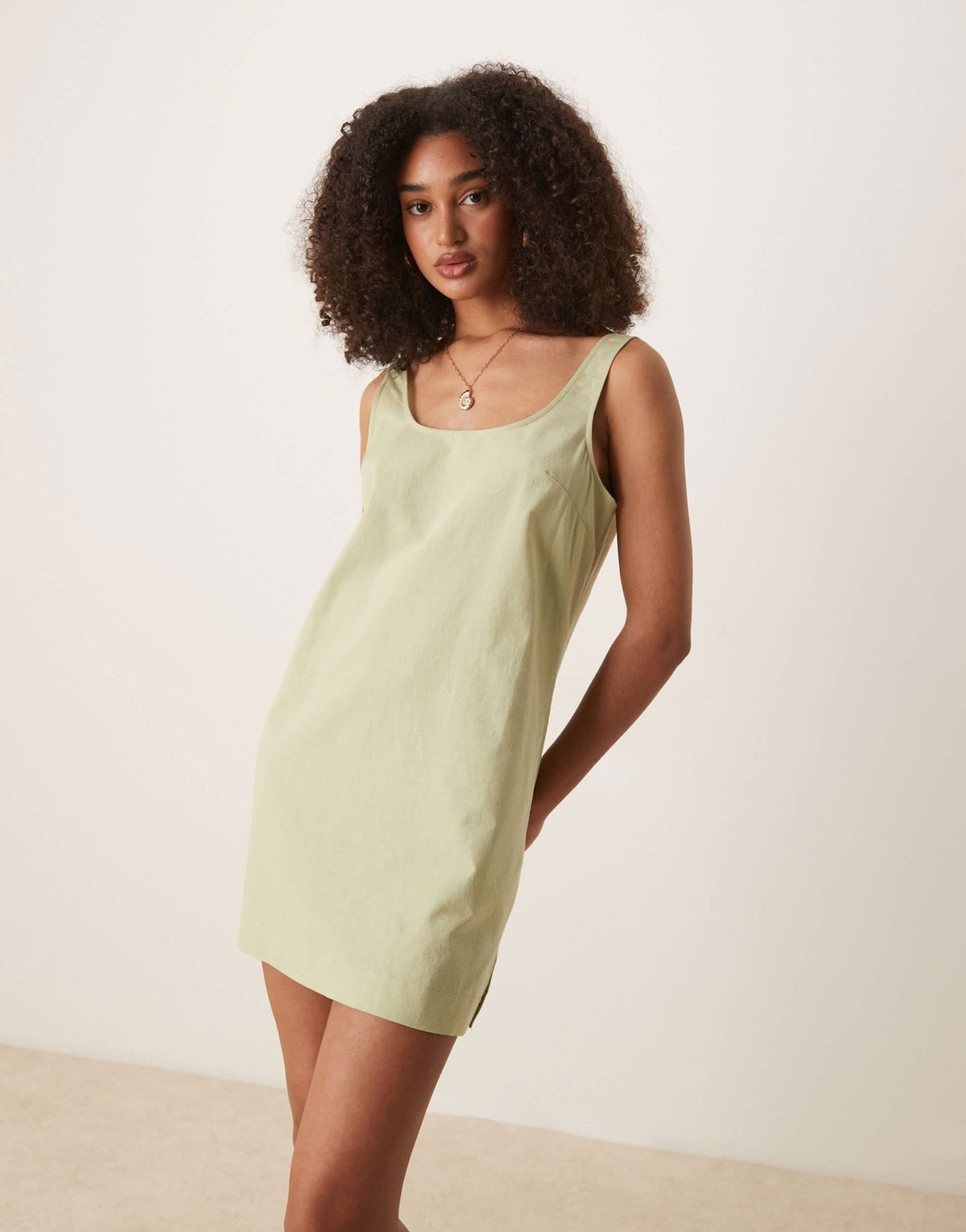 ASOS DESIGN scoop neck cotton linen mini sundress in sage - ASOS Sample Sale