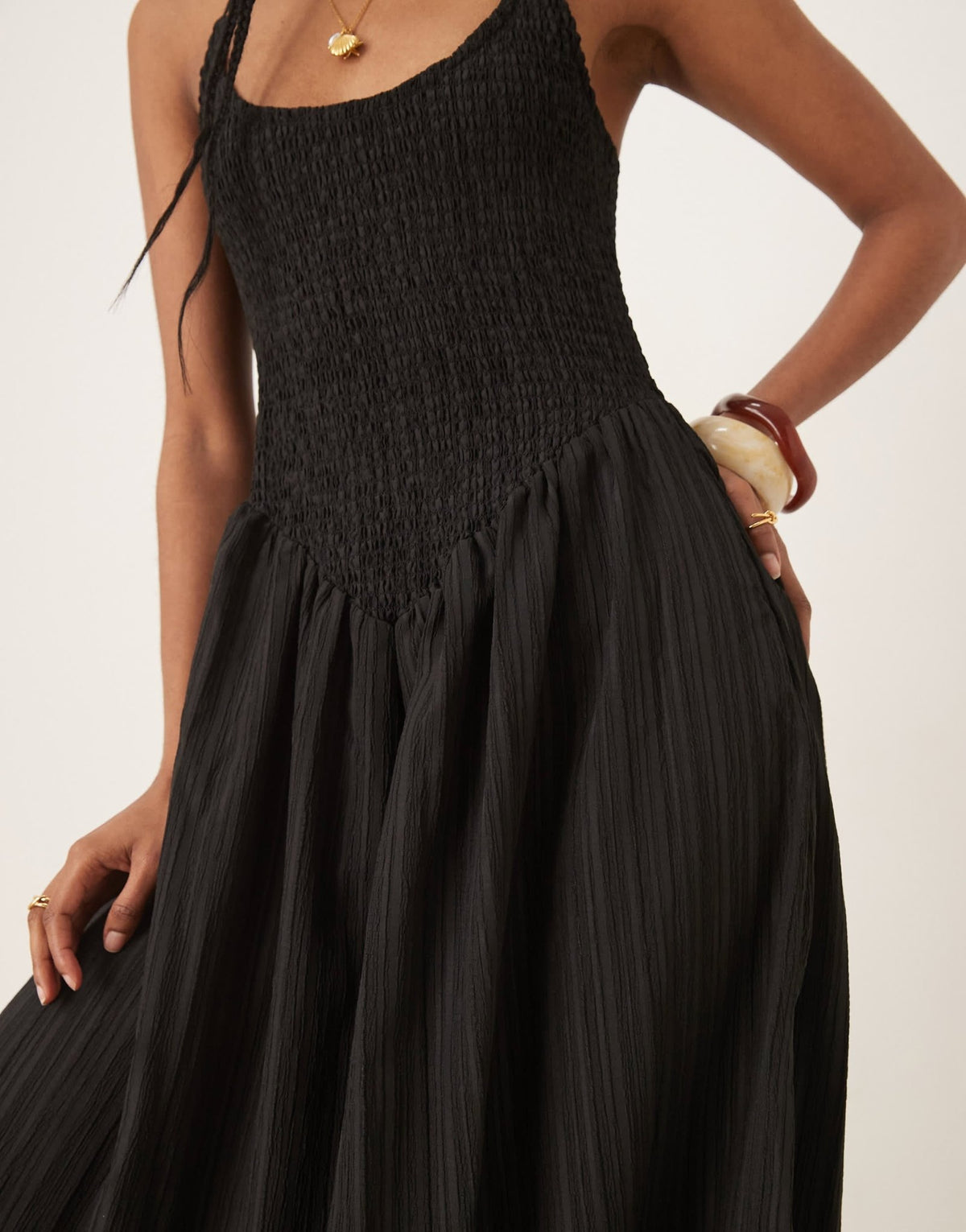 ASOS DESIGN scoop neck crinkle maxi sundress with cross back in black - ASOS Sample Sale