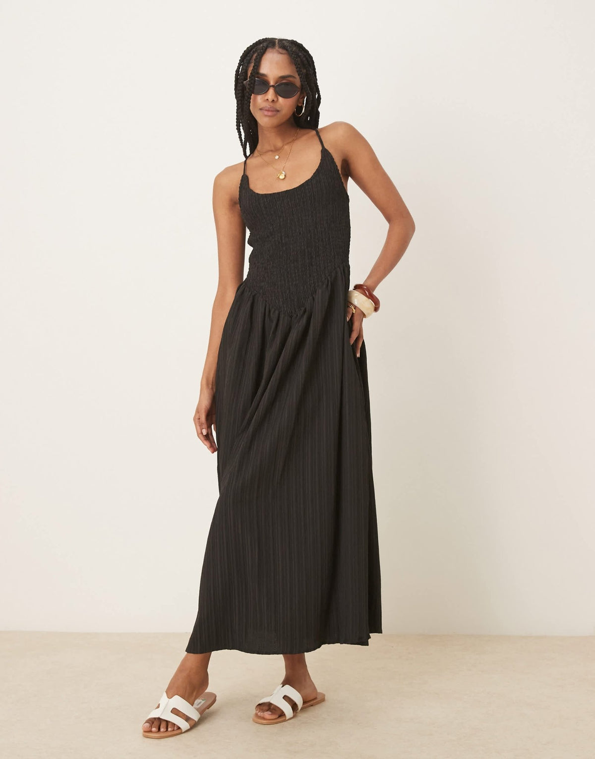 ASOS DESIGN scoop neck crinkle maxi sundress with cross back in black - ASOS Sample Sale
