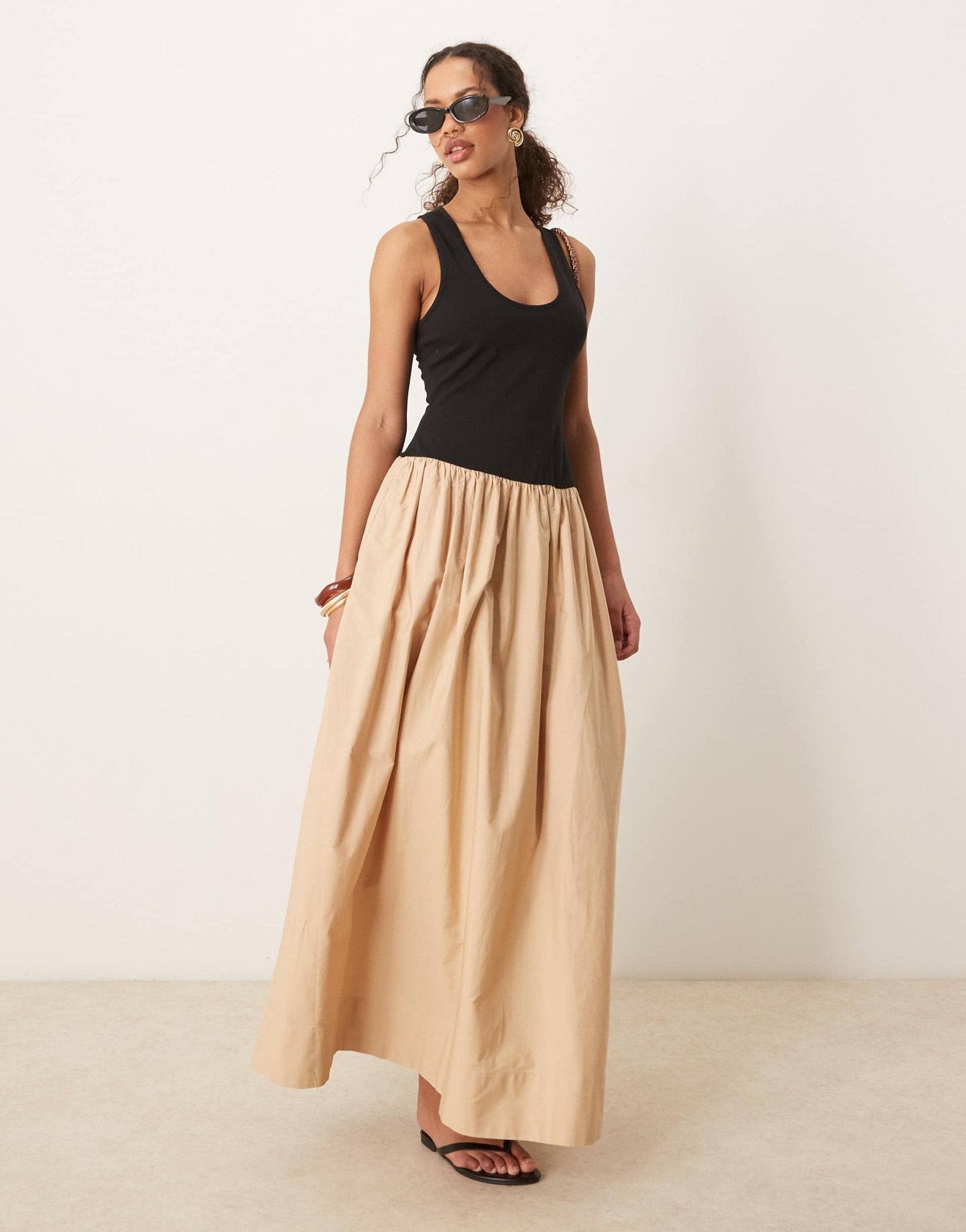 ASOS DESIGN scoop neck hybrid maxi dress in stone - ASOS Sample Sale
