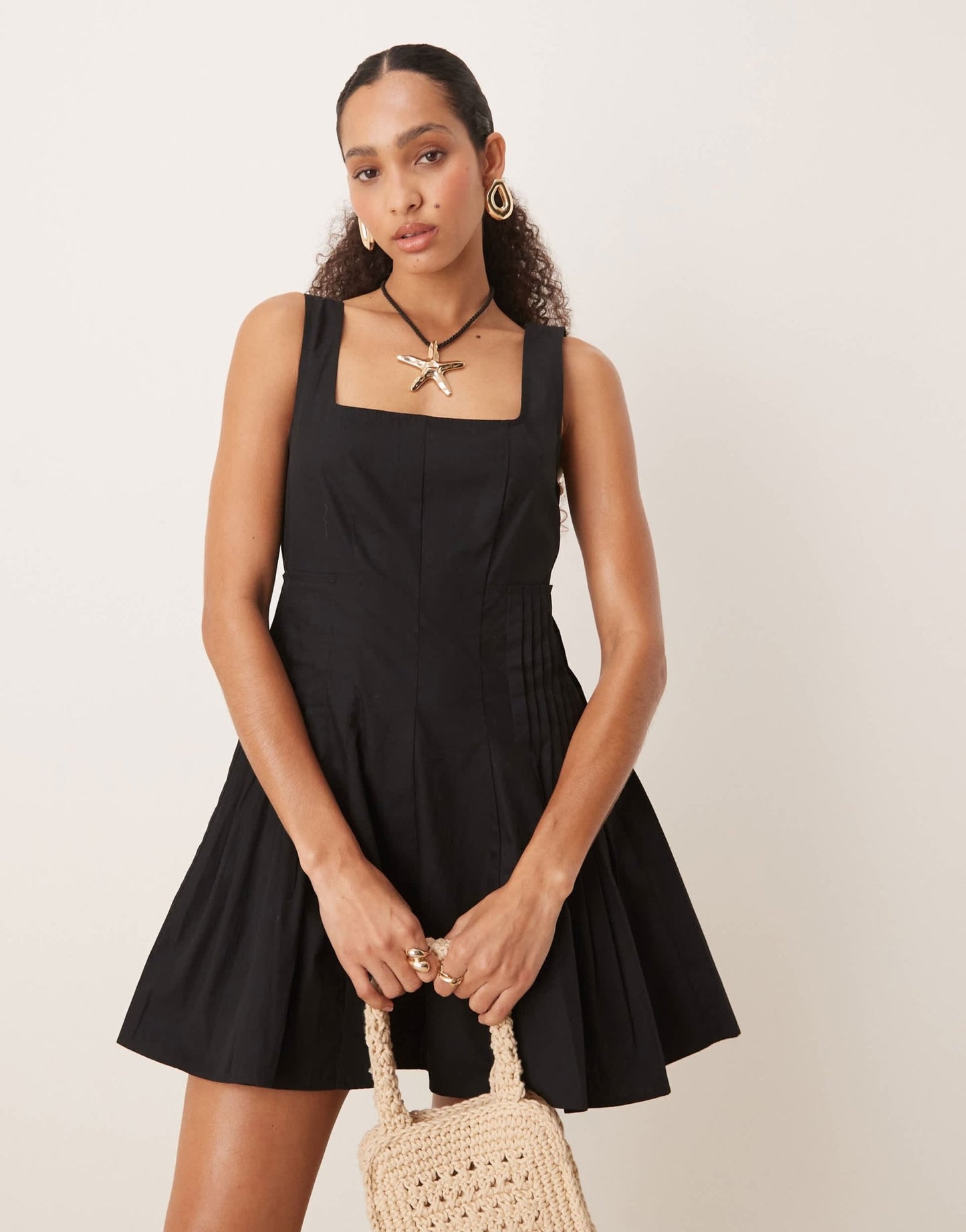 ASOS DESIGN scoop neck pleat waist mini dress in black - ASOS Sample Sale