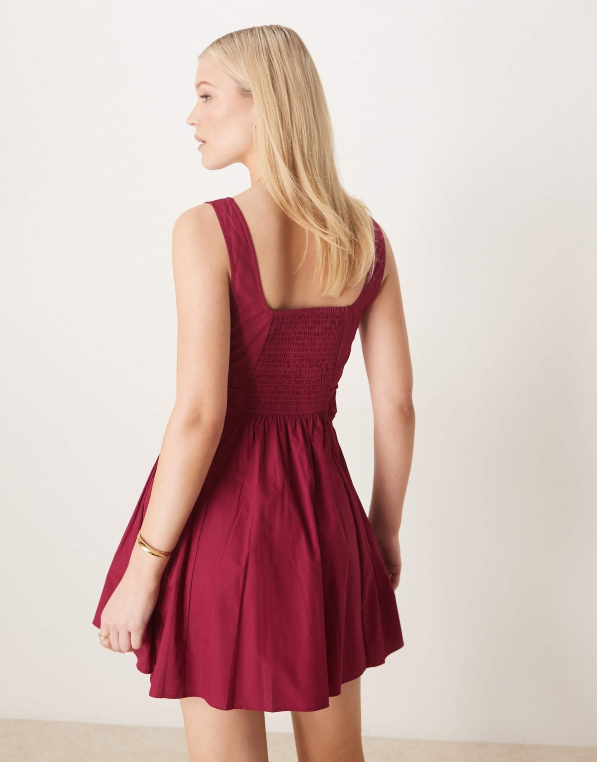 ASOS DESIGN scoop neck pleat waist mini sundress in raspberry - ASOS Sample Sale