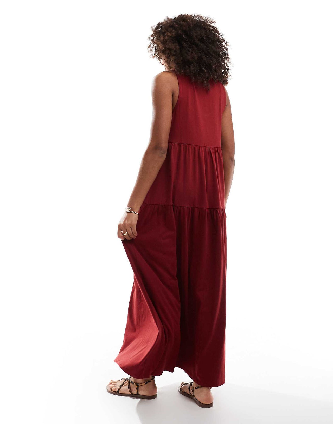 ASOS DESIGN scoop tiered trapeze maxi dress in burgundy - ASOS Sample Sale
