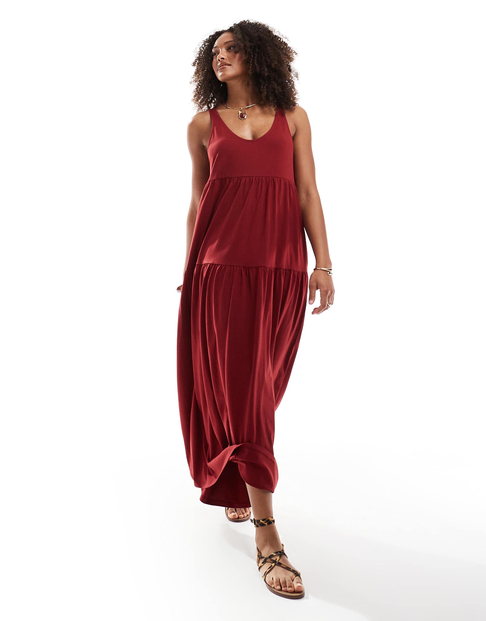 ASOS DESIGN scoop tiered trapeze maxi dress in burgundy - ASOS Sample Sale