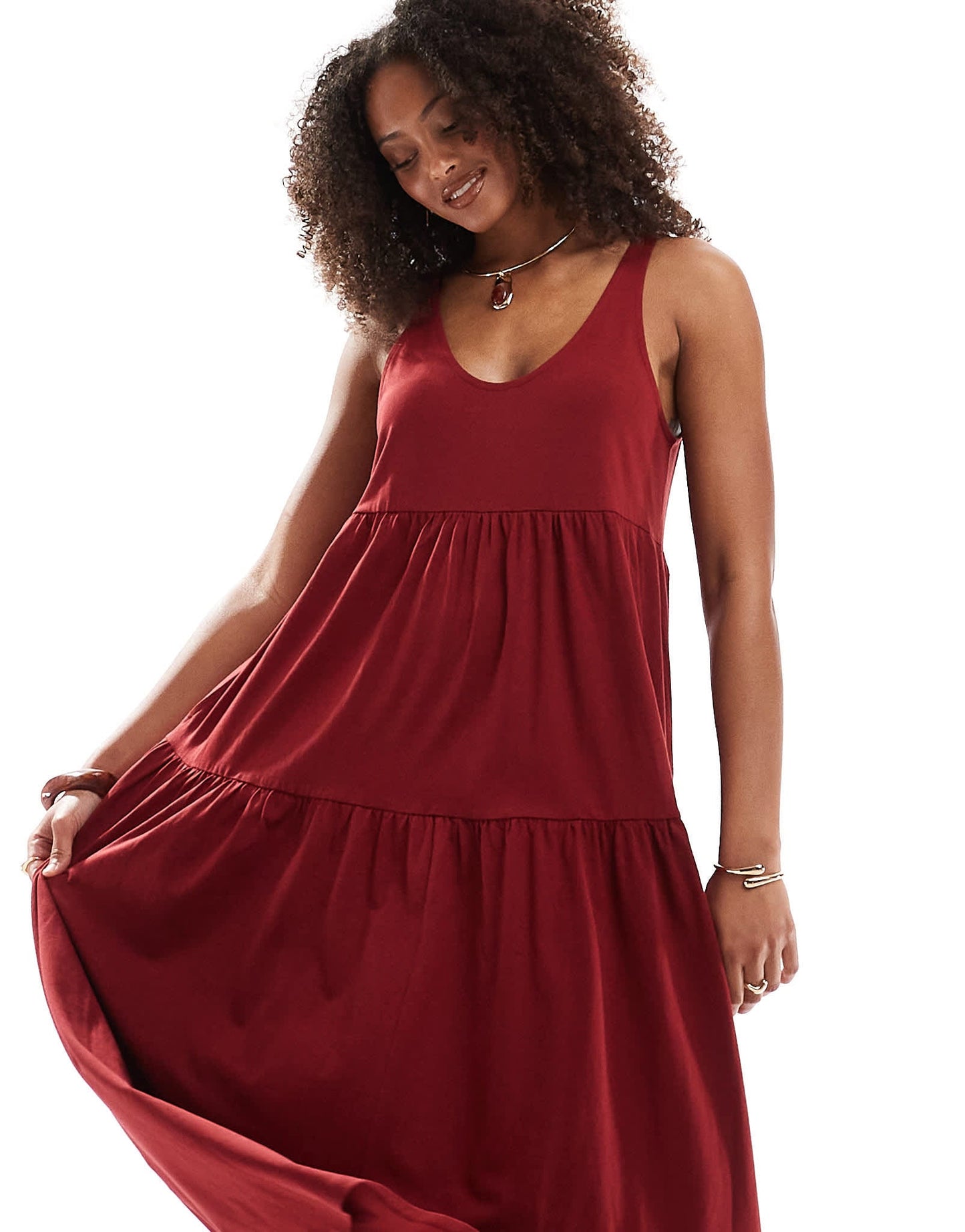 ASOS DESIGN scoop tiered trapeze maxi dress in burgundy - ASOS Sample Sale