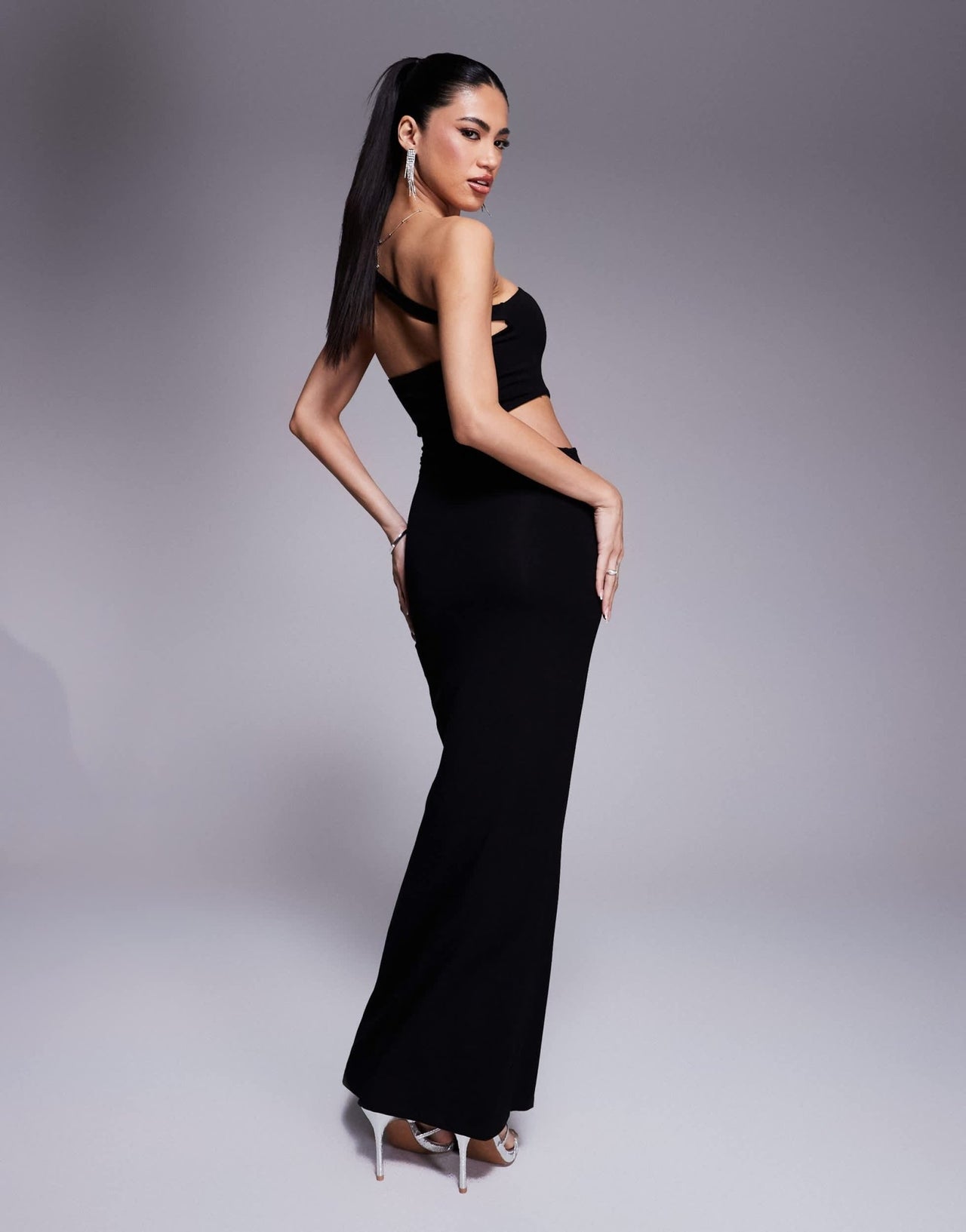 ASOS DESIGN scooped one shoulder maxi with waist slash in black - ASOS Sample Sale