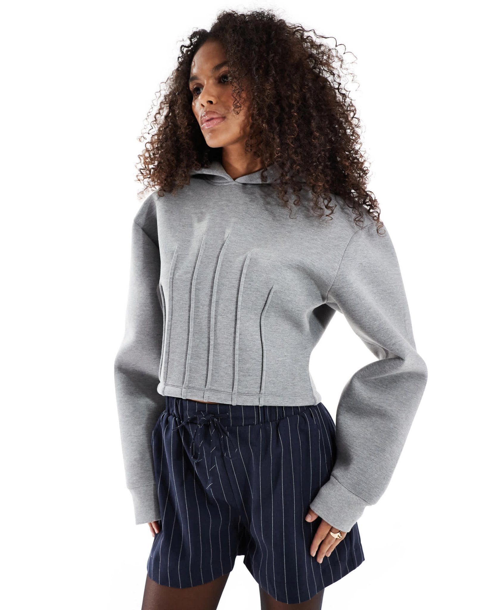 ASOS DESIGN scuba - style fabric corset waist hoodie with seam detail in grey marl - ASOS Sample Sale