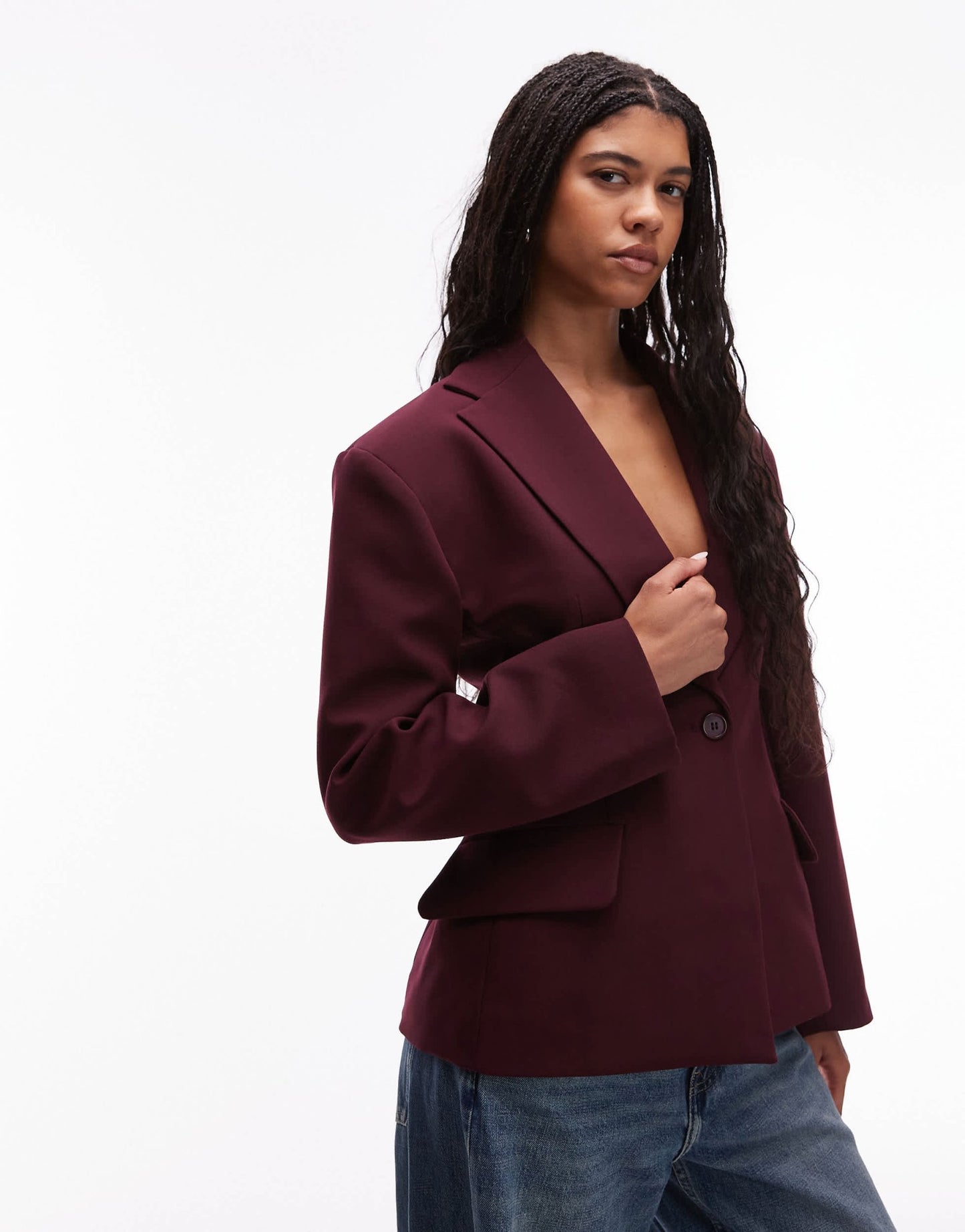 ASOS DESIGN sculpted cinch waist blazer in plum - ASOS Sample Sale