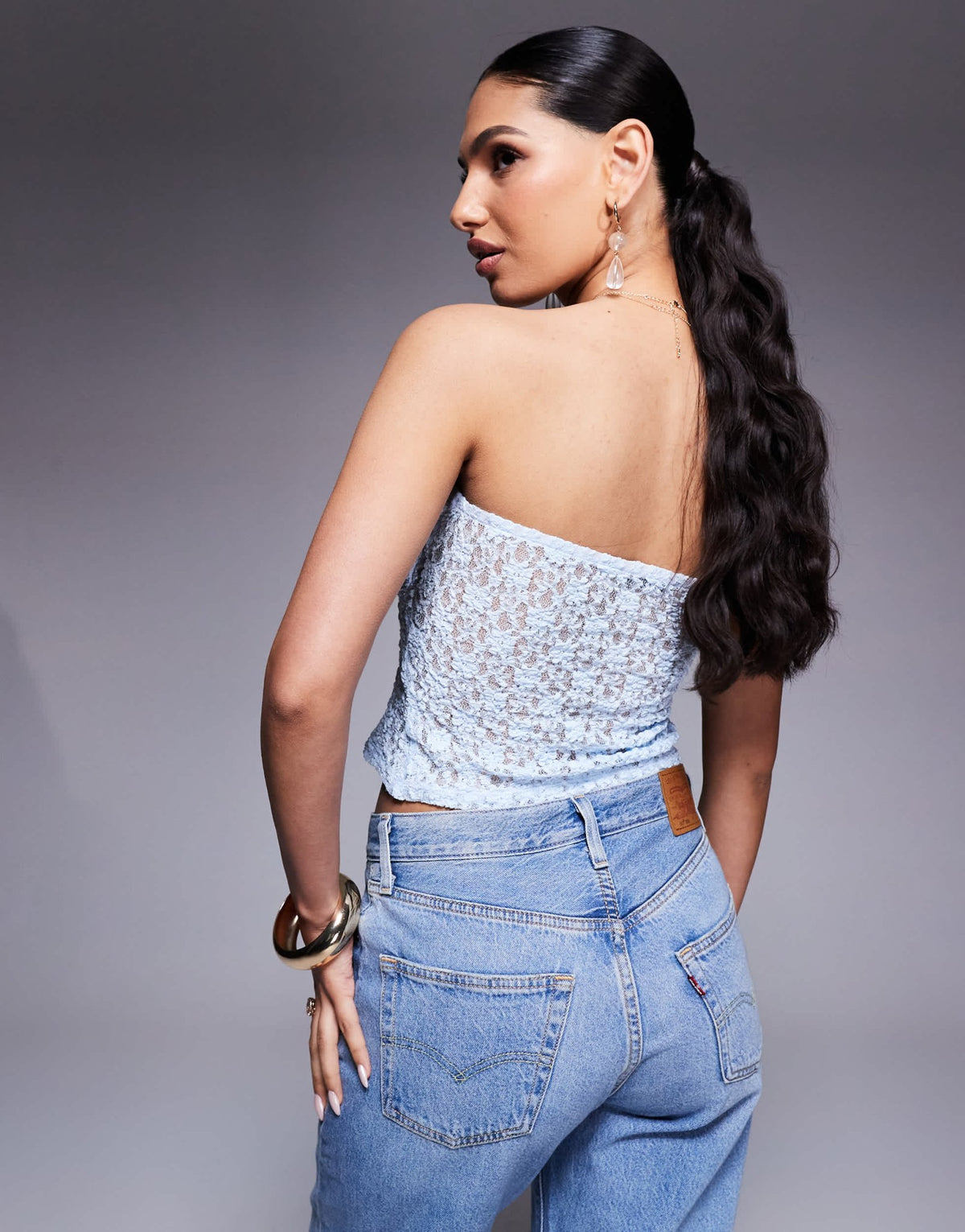 ASOS DESIGN sculpted lace bandeau top in light blue - ASOS Sample Sale