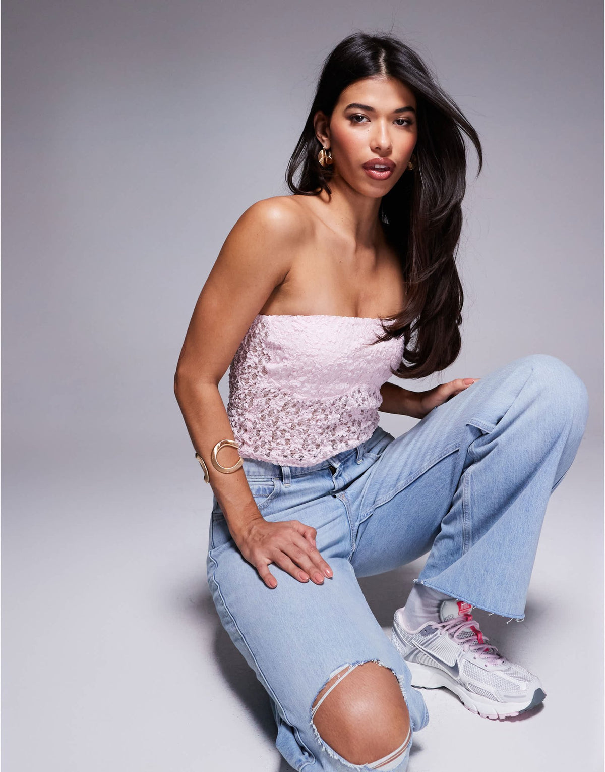 ASOS DESIGN sculpted lace bandeau top in light pink - ASOS Sample Sale