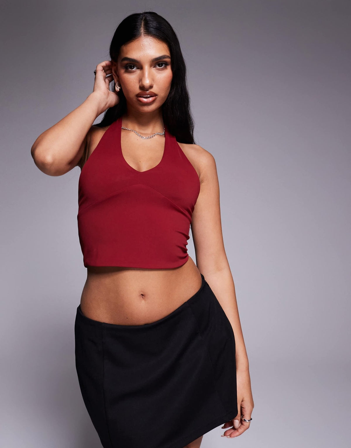 ASOS DESIGN Sculpting halter neck crop top in merlot - ASOS Sample Sale