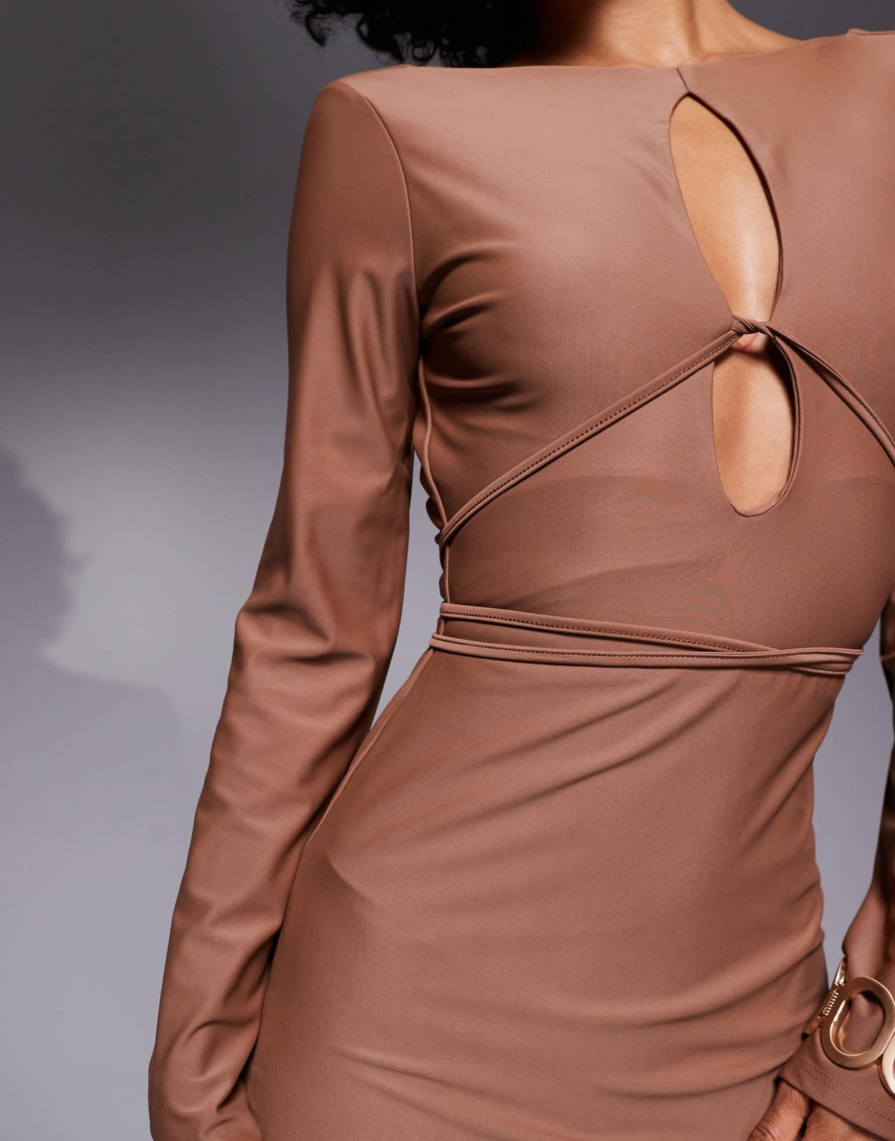 ASOS DESIGN sculpting jersey long sleeve maxi dress with cross straps in mocha - ASOS Sample Sale
