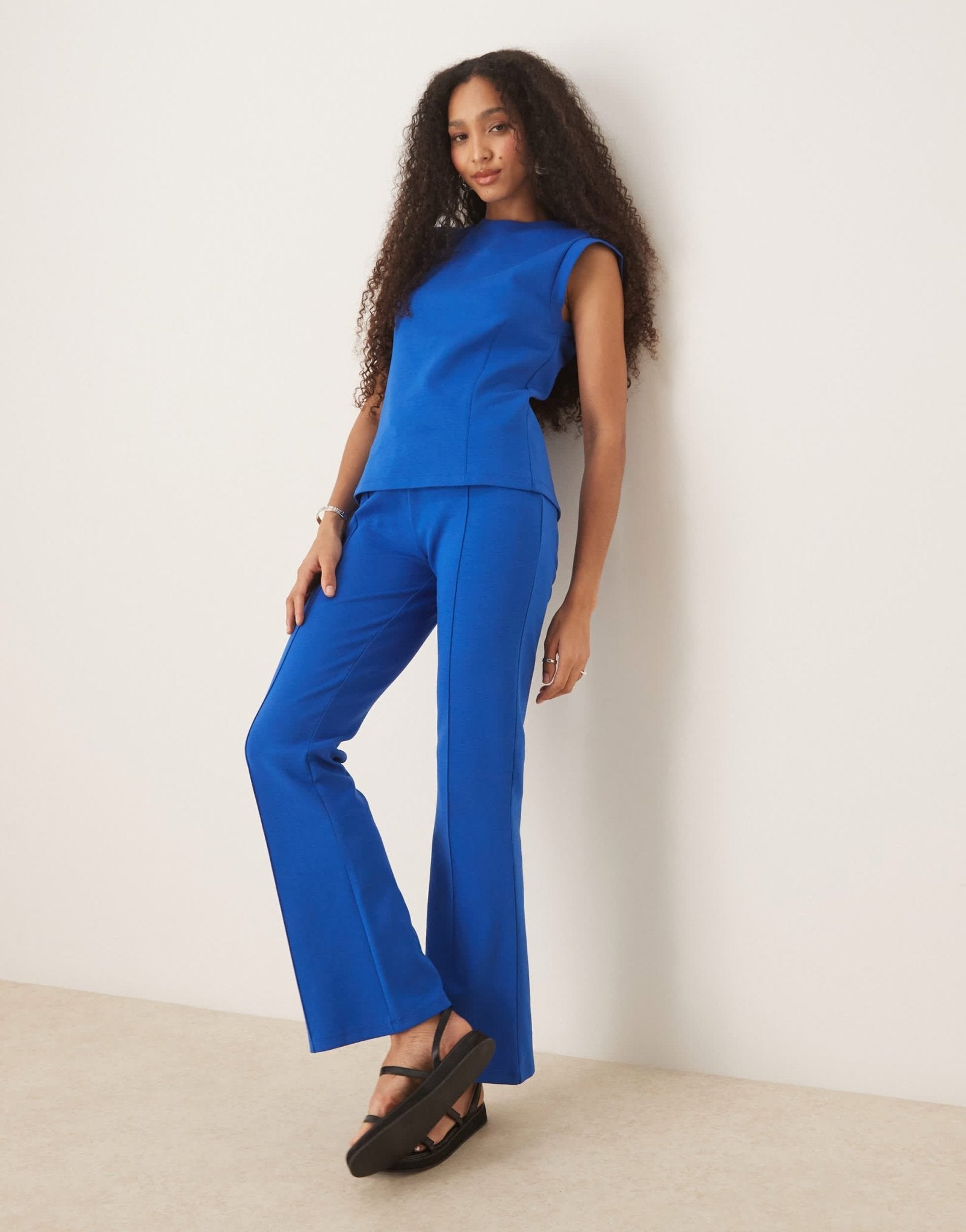 ASOS DESIGN seam detail interlock co - ord flared trouser in navy - ASOS Sample Sale
