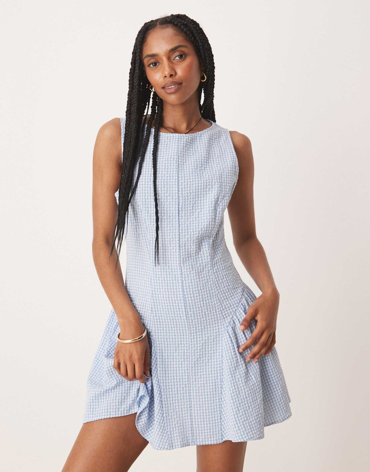 ASOS DESIGN seam detail mini dress in blue gingham - ASOS Sample Sale