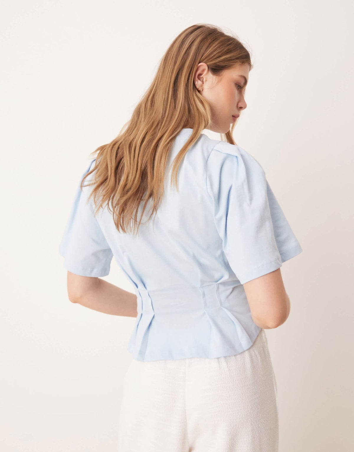 ASOS DESIGN seam detail short sleeve corset waist t-shirt in baby blue - ASOS Sample Sale