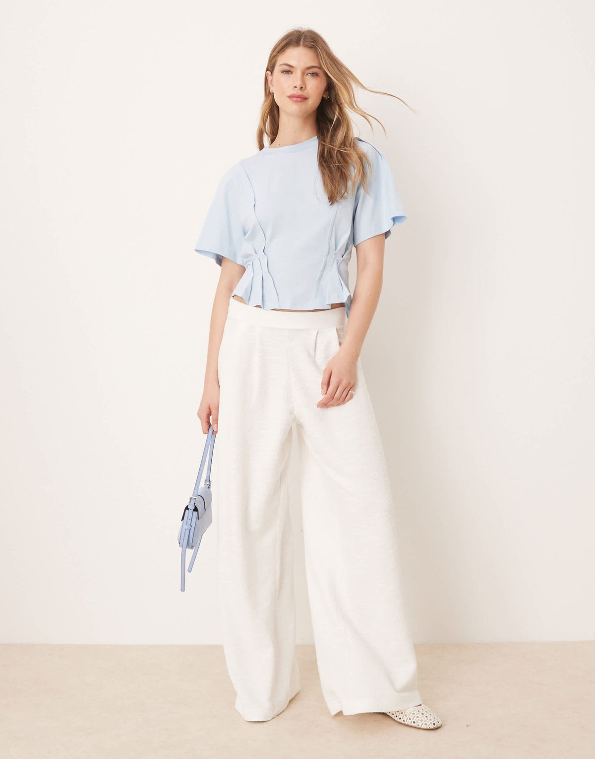 ASOS DESIGN seam detail short sleeve corset waist t-shirt in baby blue - ASOS Sample Sale