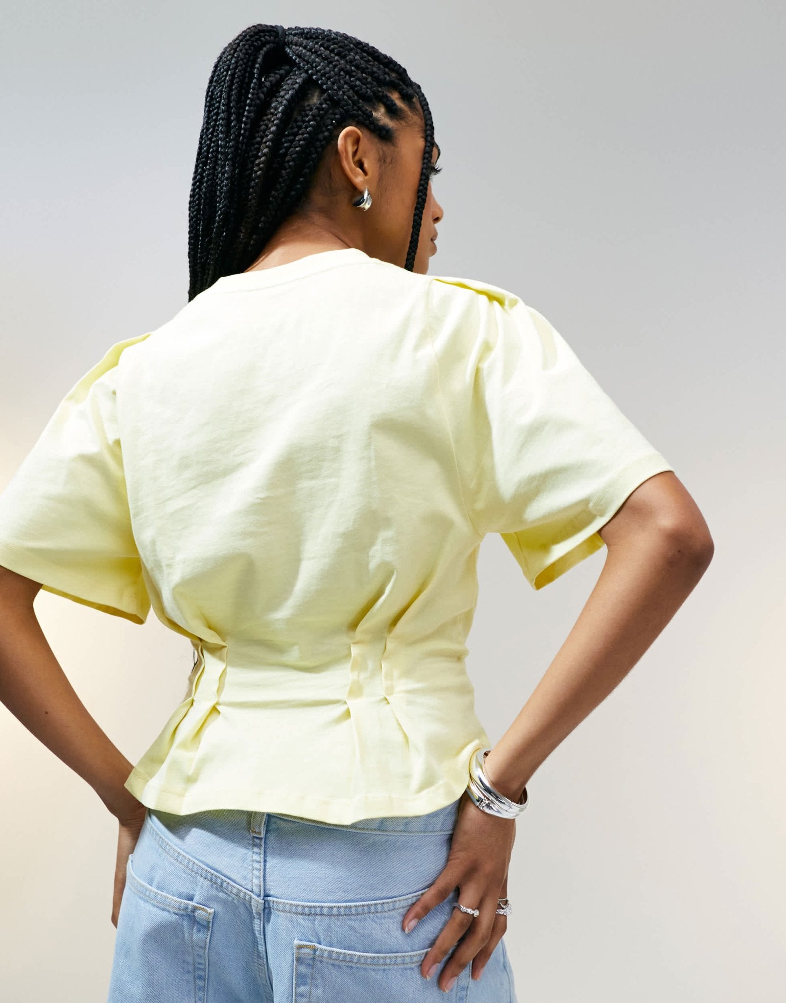 ASOS DESIGN seam detail short sleeve corset waist t-shirt in buttermilk - ASOS Sample Sale