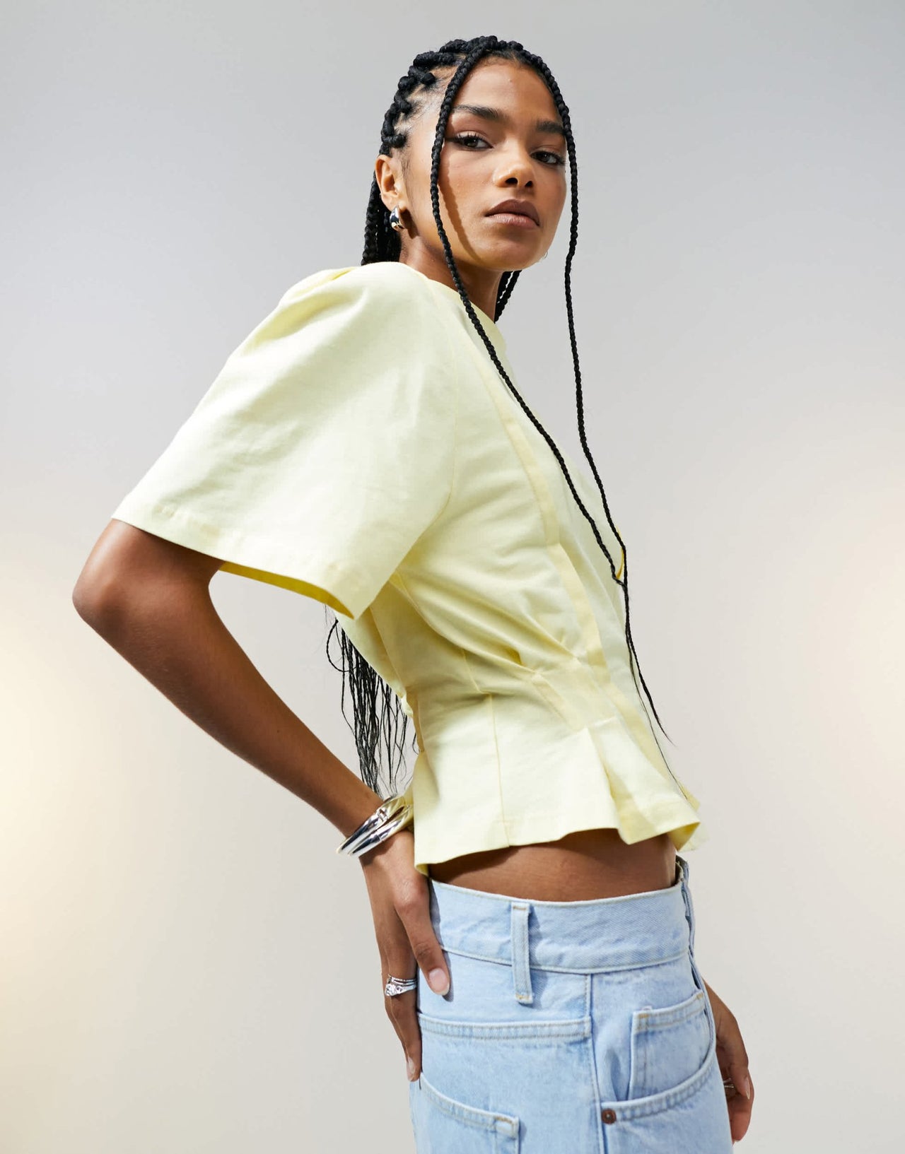 ASOS DESIGN seam detail short sleeve corset waist t-shirt in buttermilk - ASOS Sample Sale