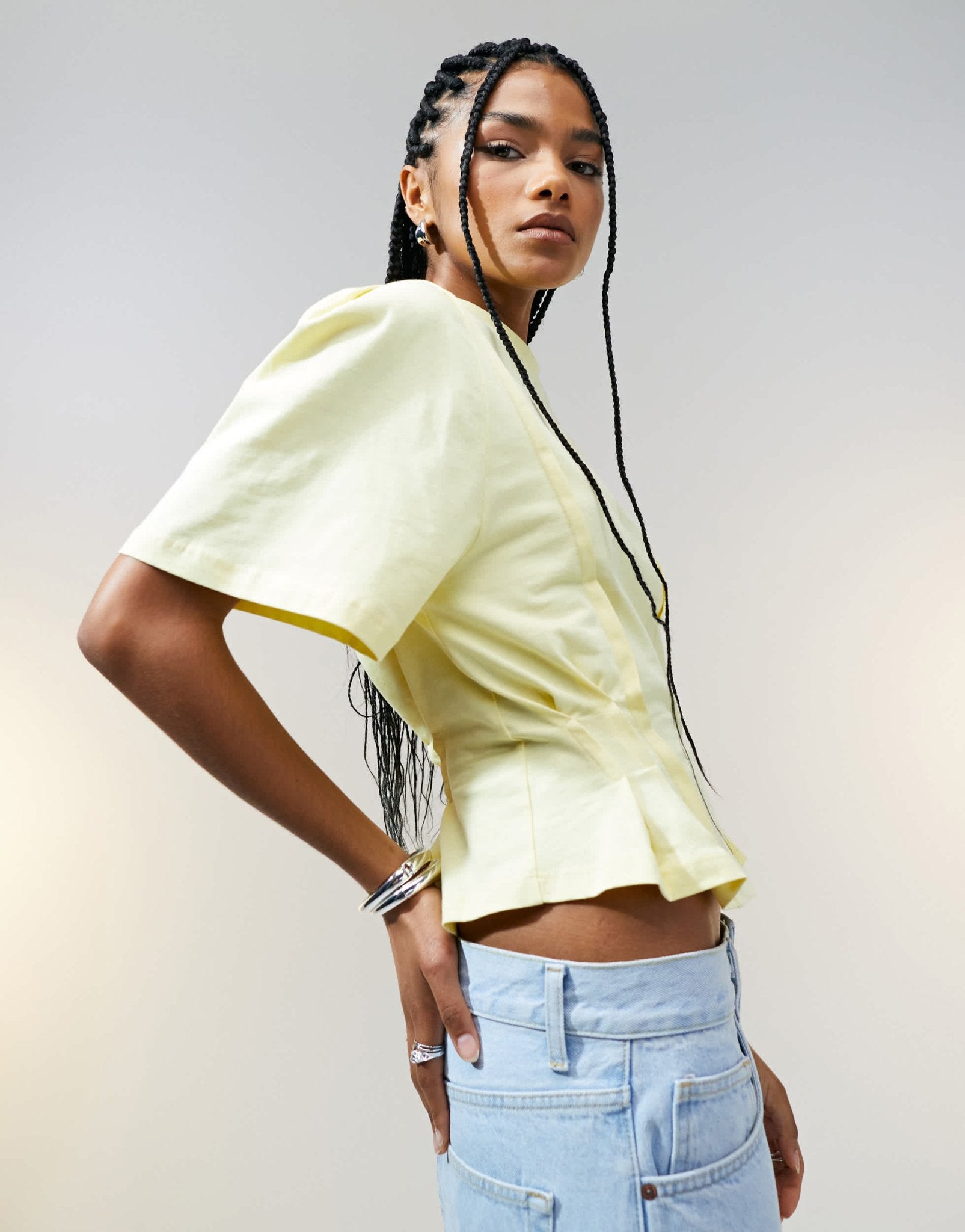 ASOS DESIGN seam detail short sleeve corset waist t-shirt in buttermilk - ASOS Sample Sale