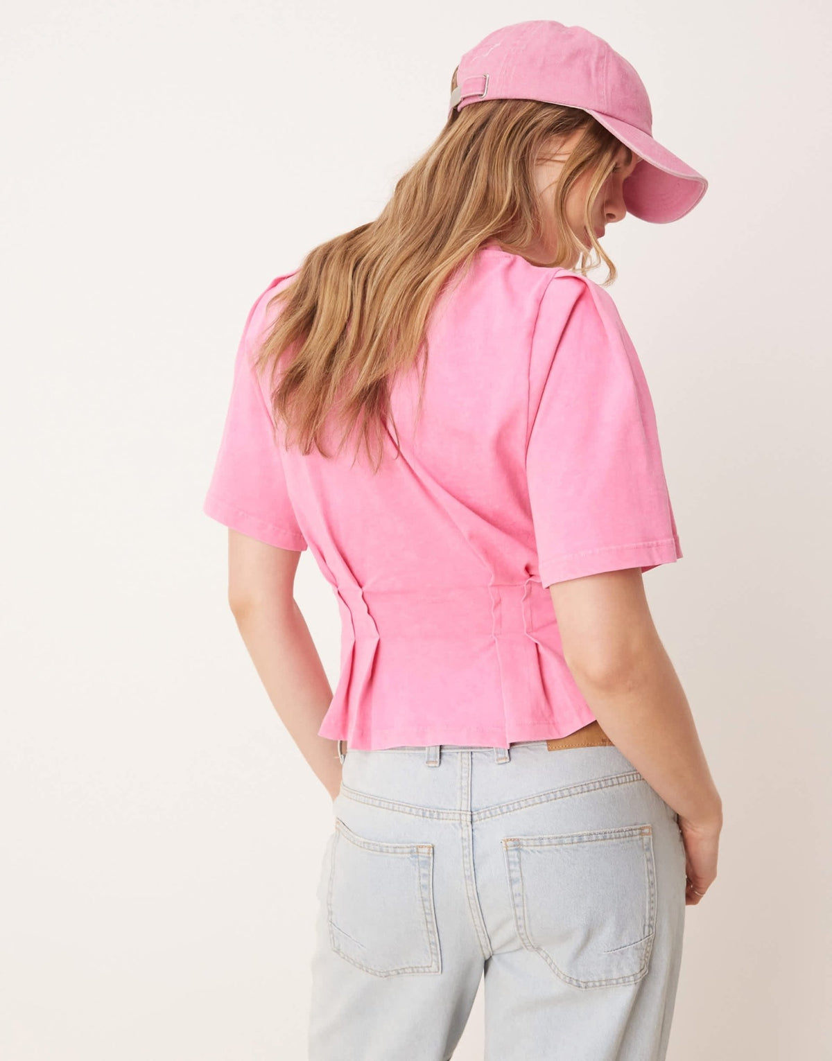 ASOS DESIGN seam detail short sleeve corset waist t-shirt in washed pink - ASOS Sample Sale