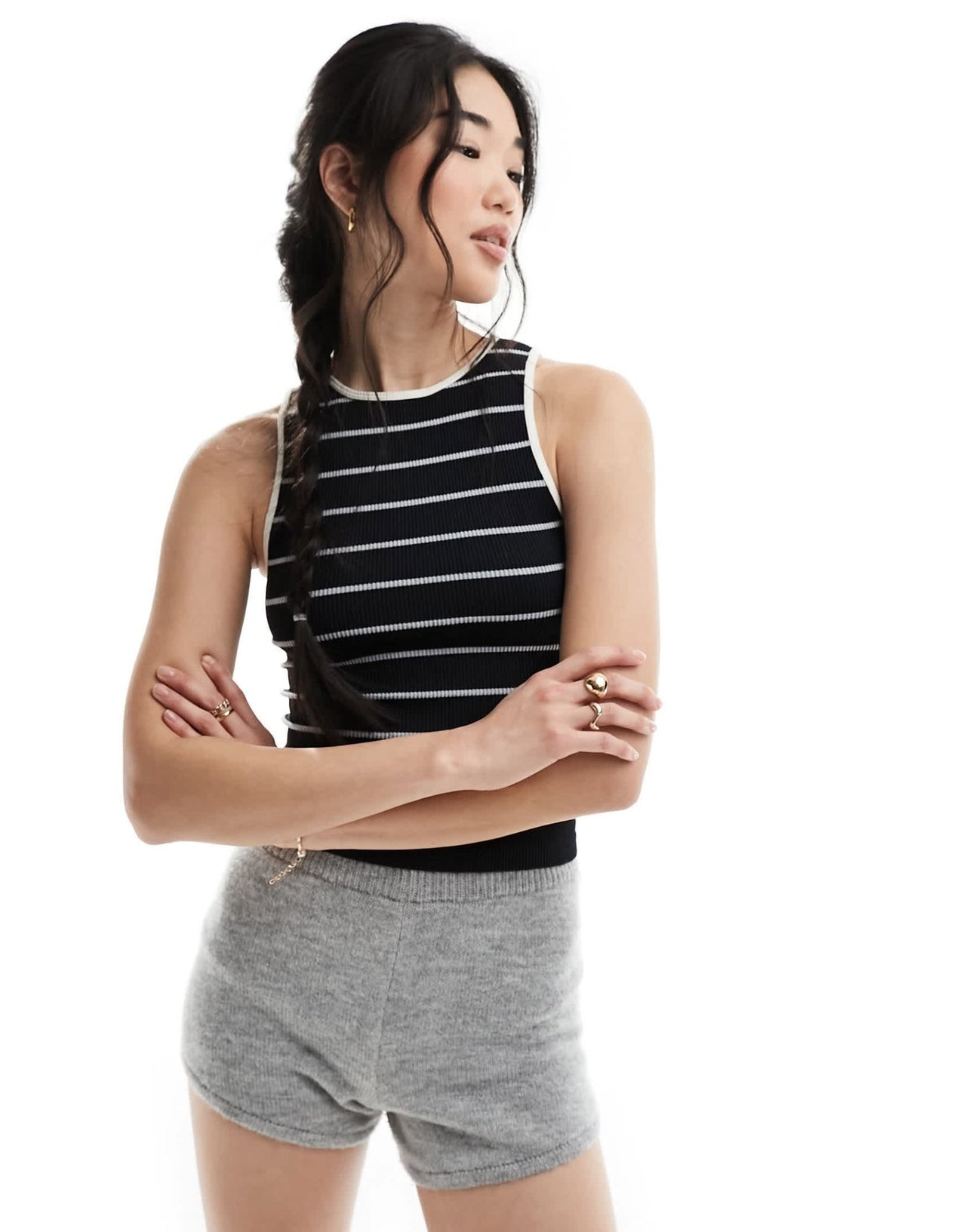 ASOS DESIGN seamless sculpting 90s contrast edge tank in black micro stripe - ASOS Sample Sale