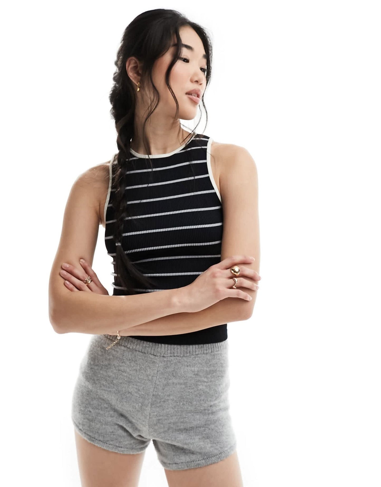 ASOS DESIGN seamless sculpting 90s contrast edge tank in black micro stripe - ASOS Sample Sale