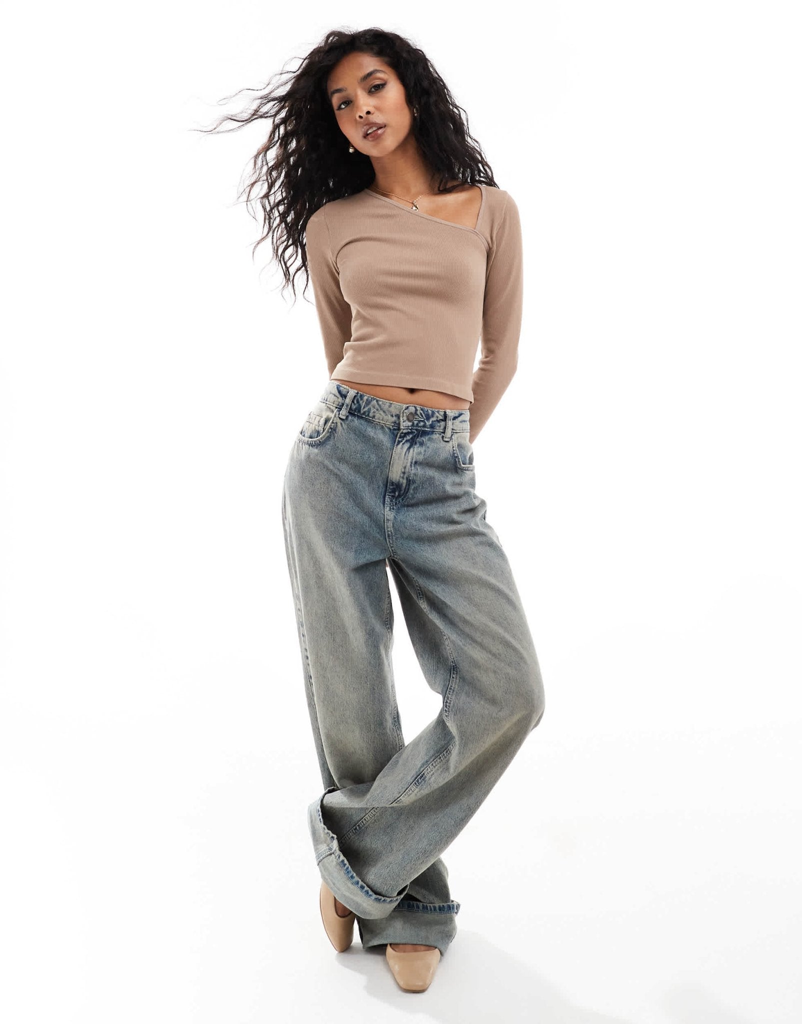 ASOS DESIGN seamless sculpting asymmetric neckline top - MOCHA - ASOS Sample Sale