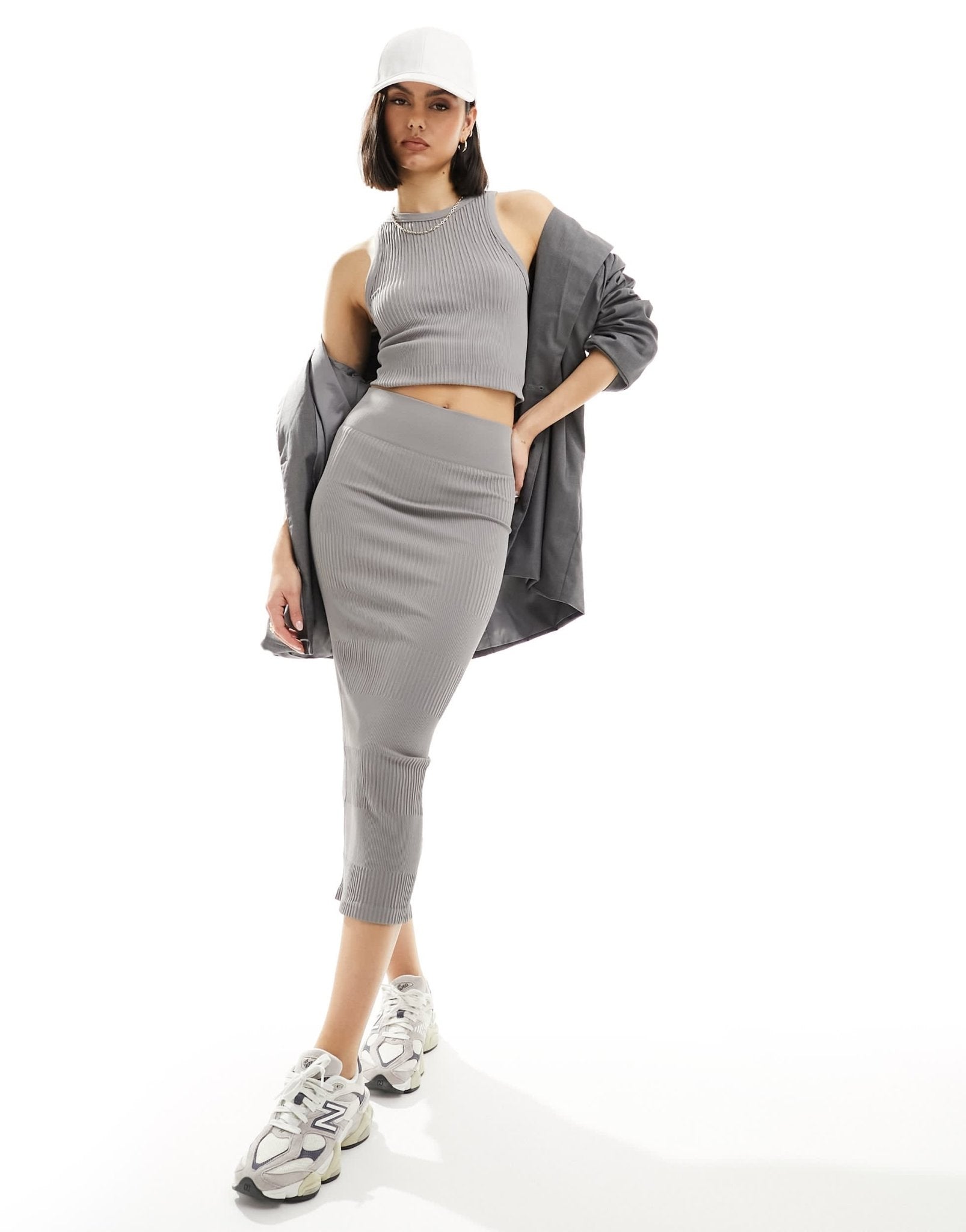 ASOS DESIGN seamless sculpting mixed rib vest top co - ord in dark grey - ASOS Sample Sale