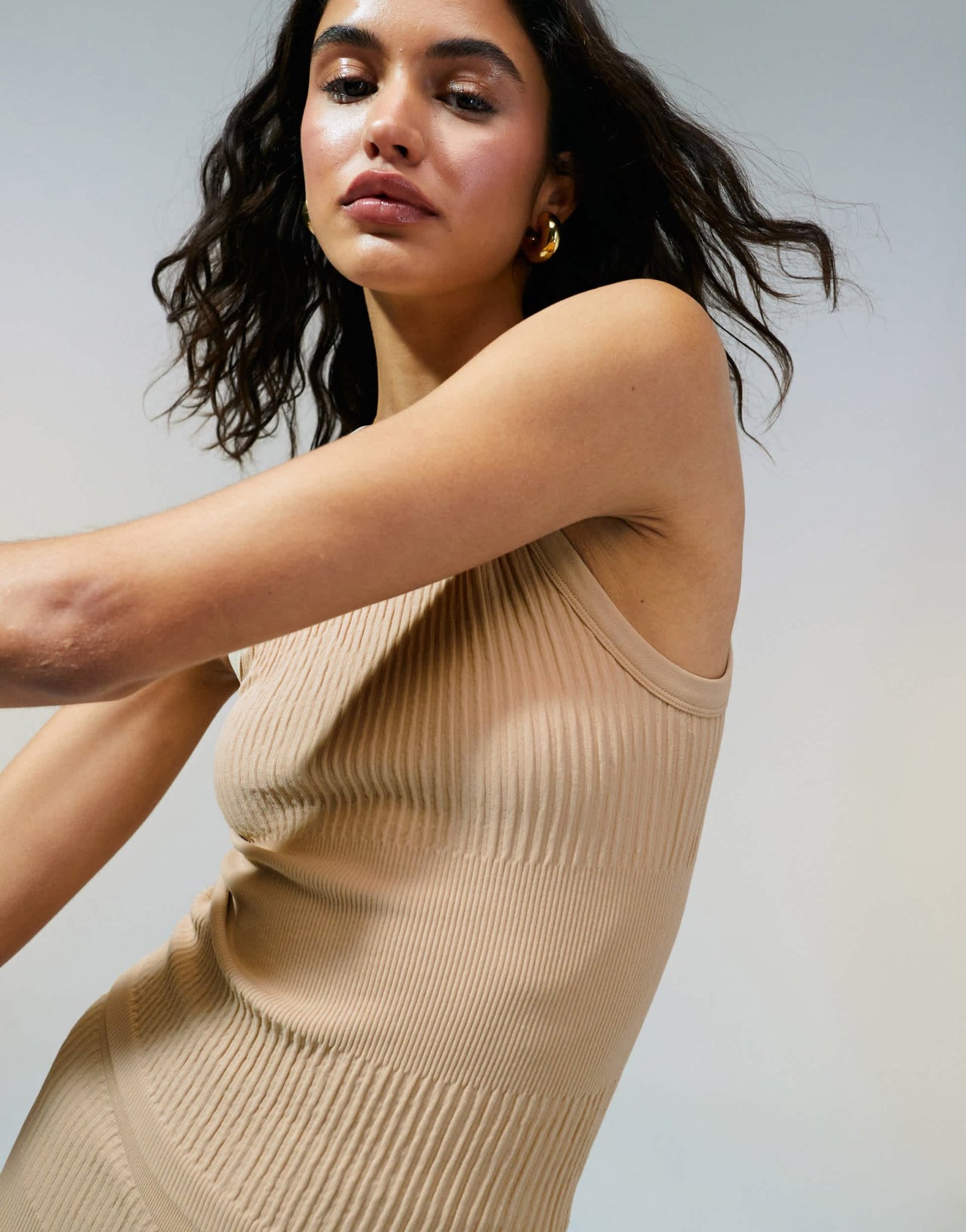 ASOS DESIGN seamless sculpting mixed rib vest top co - ord in pebble - ASOS Sample Sale