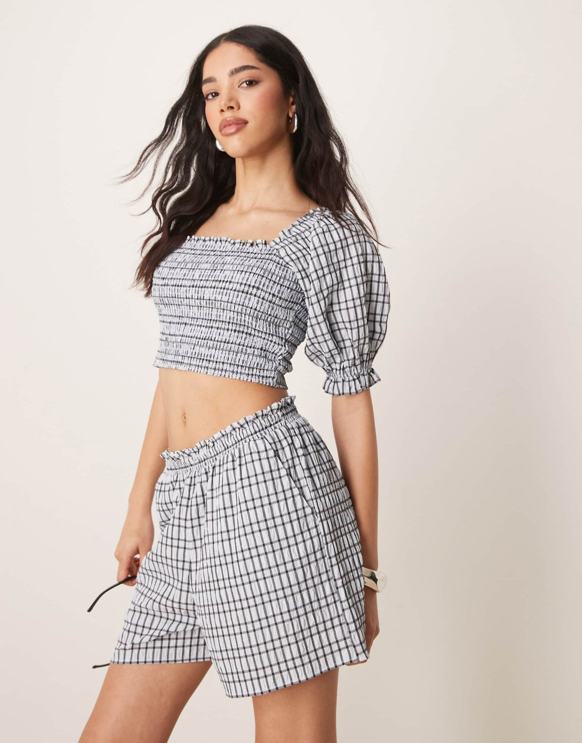 ASOS DESIGN seersucker check shorts co-ord in blue - ASOS Sample Sale