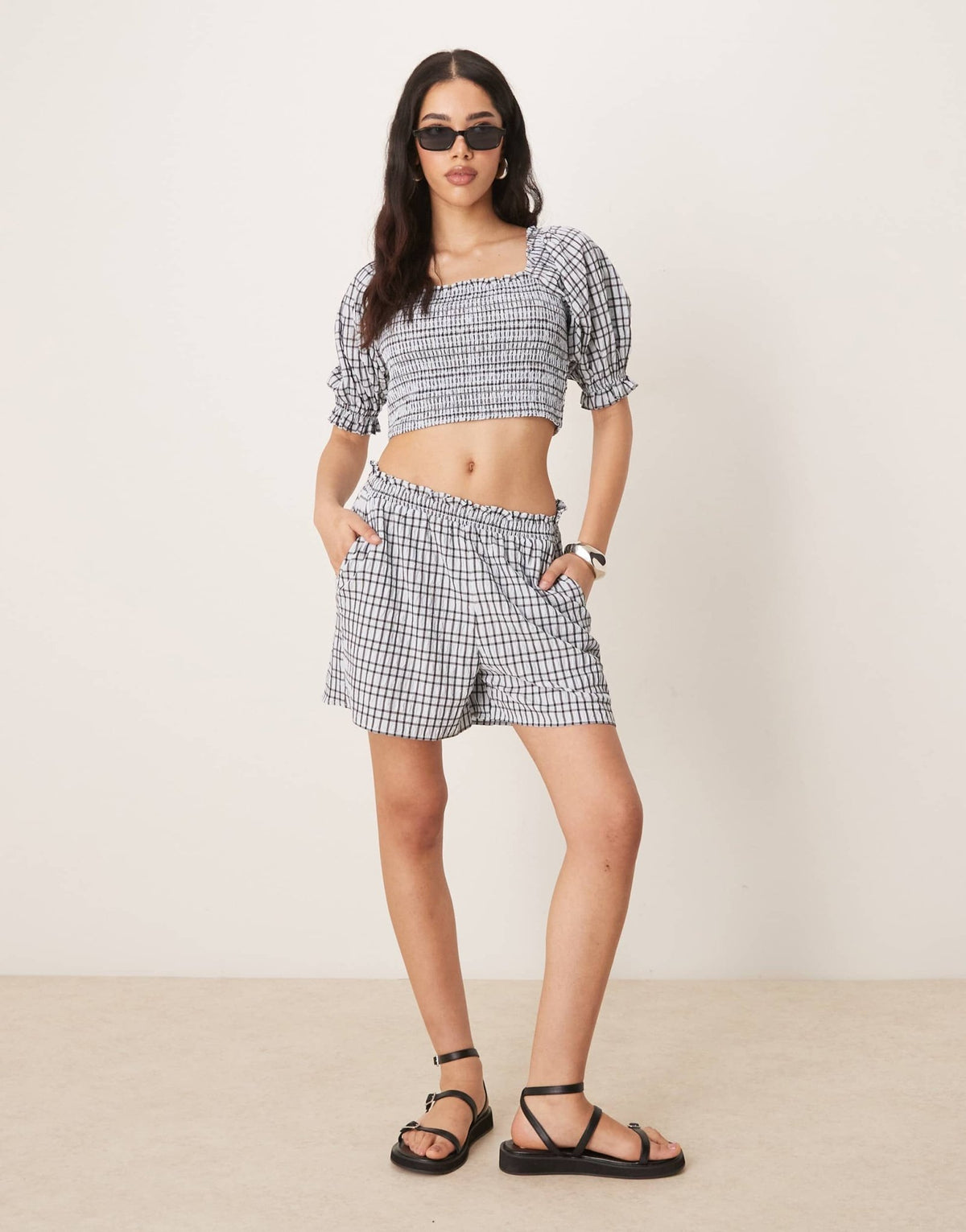 ASOS DESIGN seersucker check shorts co-ord in blue - ASOS Sample Sale