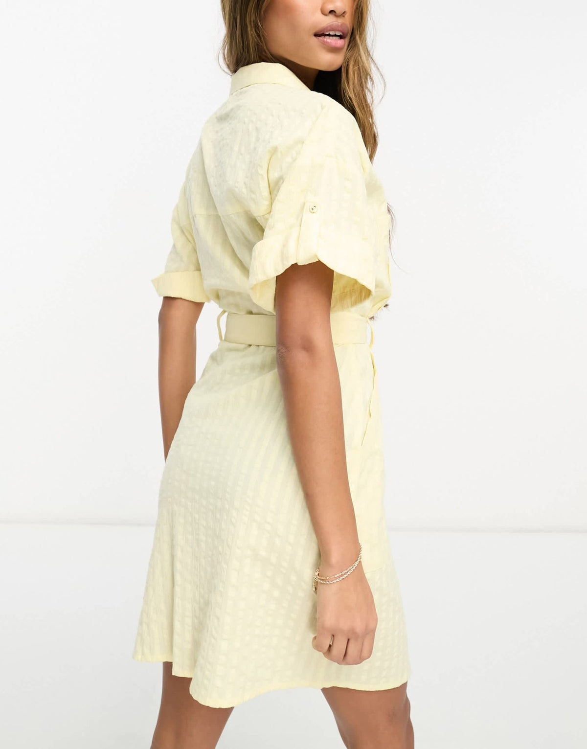 ASOS DESIGN seersucker d ring belted shirt mini dress in yellow - ASOS Sample Sale