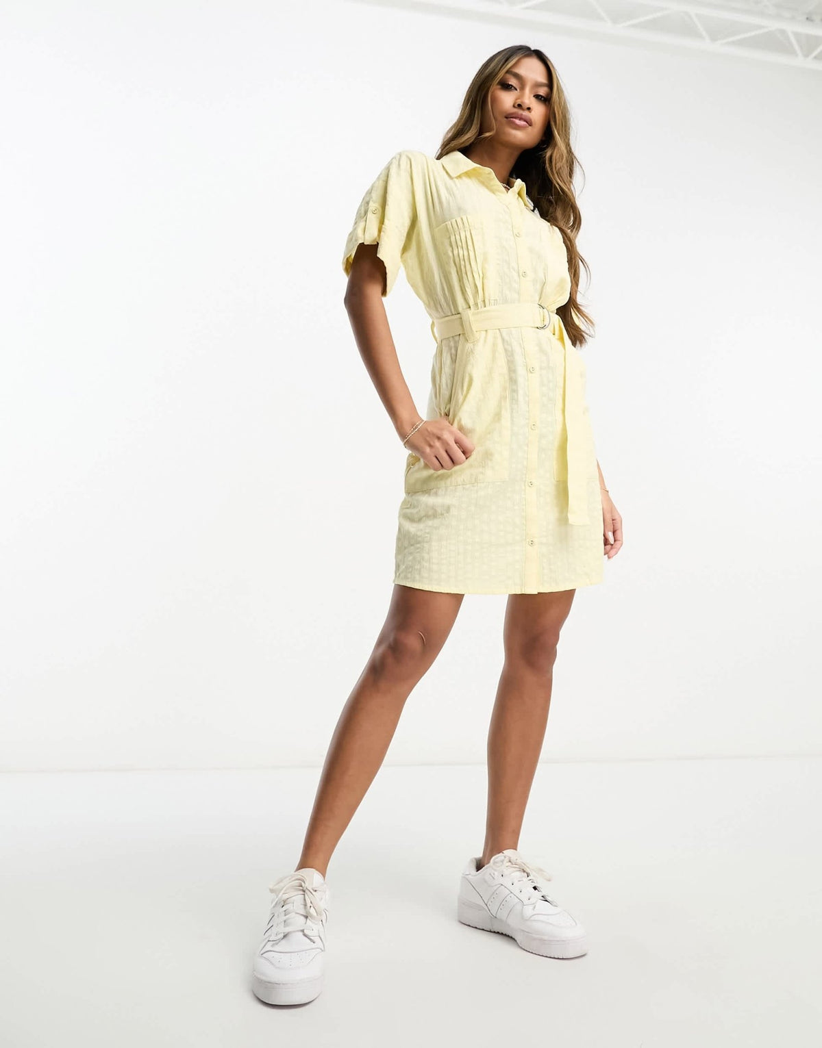 ASOS DESIGN seersucker d ring belted shirt mini dress in yellow - ASOS Sample Sale