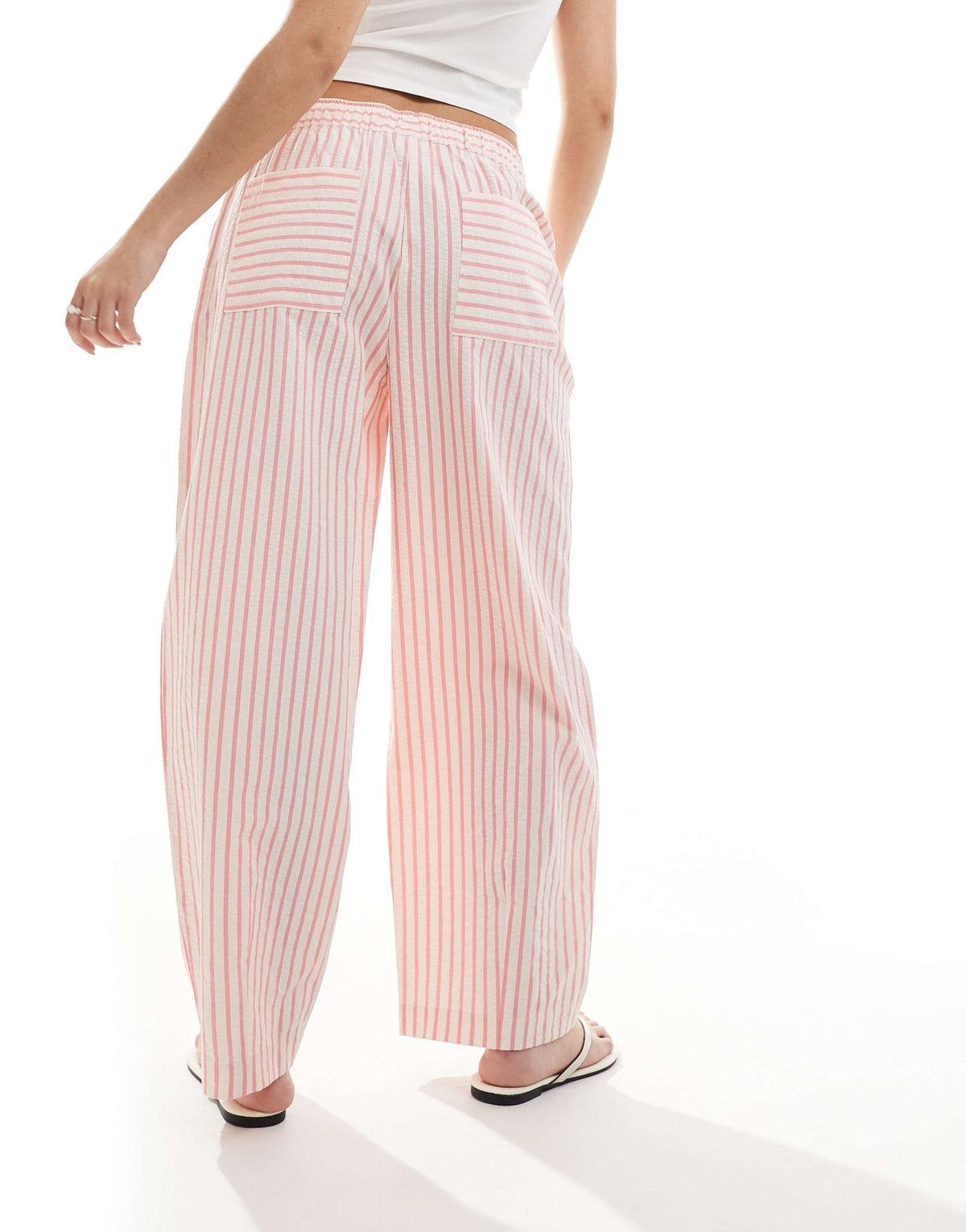 ASOS DESIGN seersucker pull on barrel leg trousers in pink stripe - ASOS Sample Sale