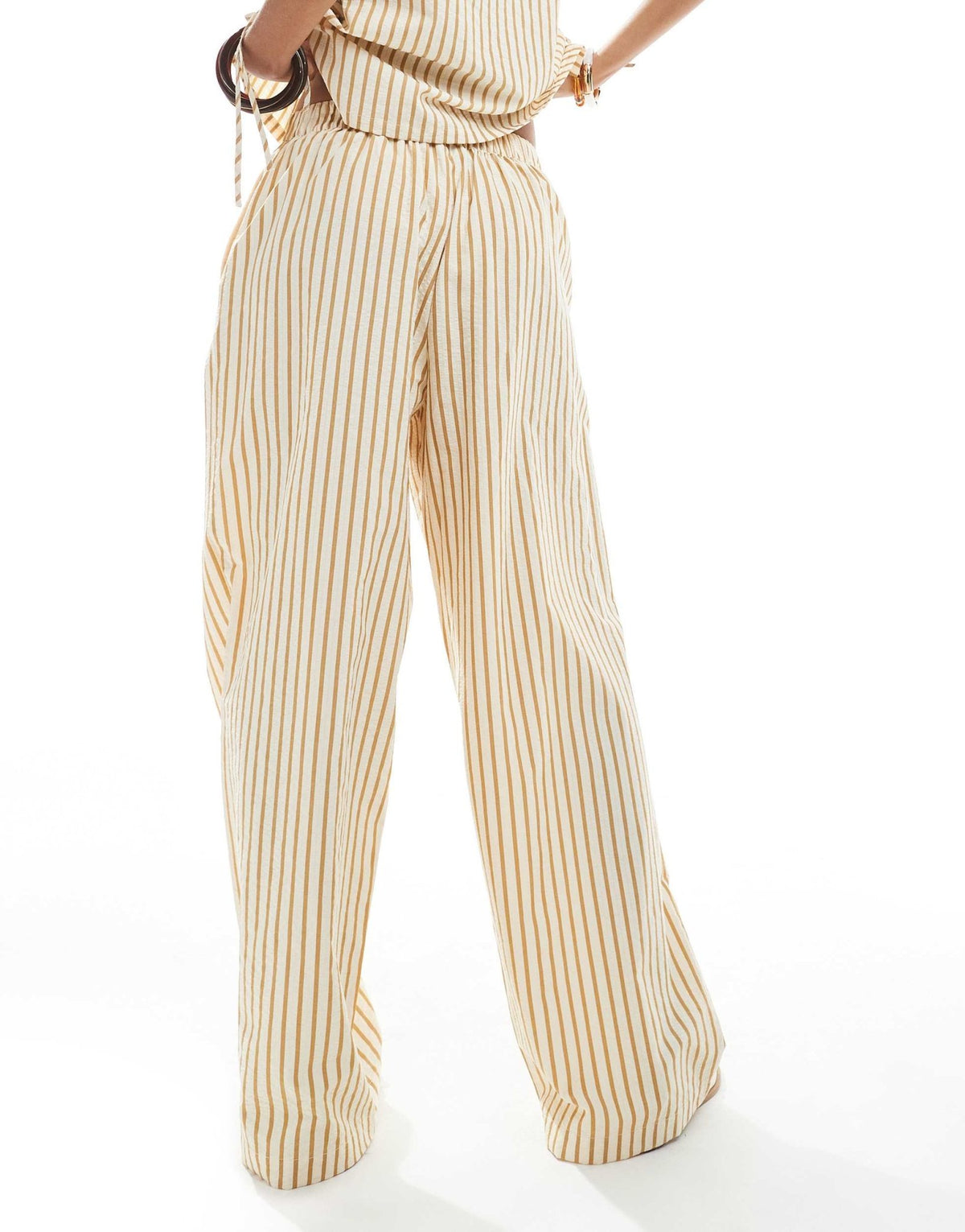 ASOS DESIGN seersucker pull on straight leg trousers co-ord in brown stripe - ASOS Sample Sale